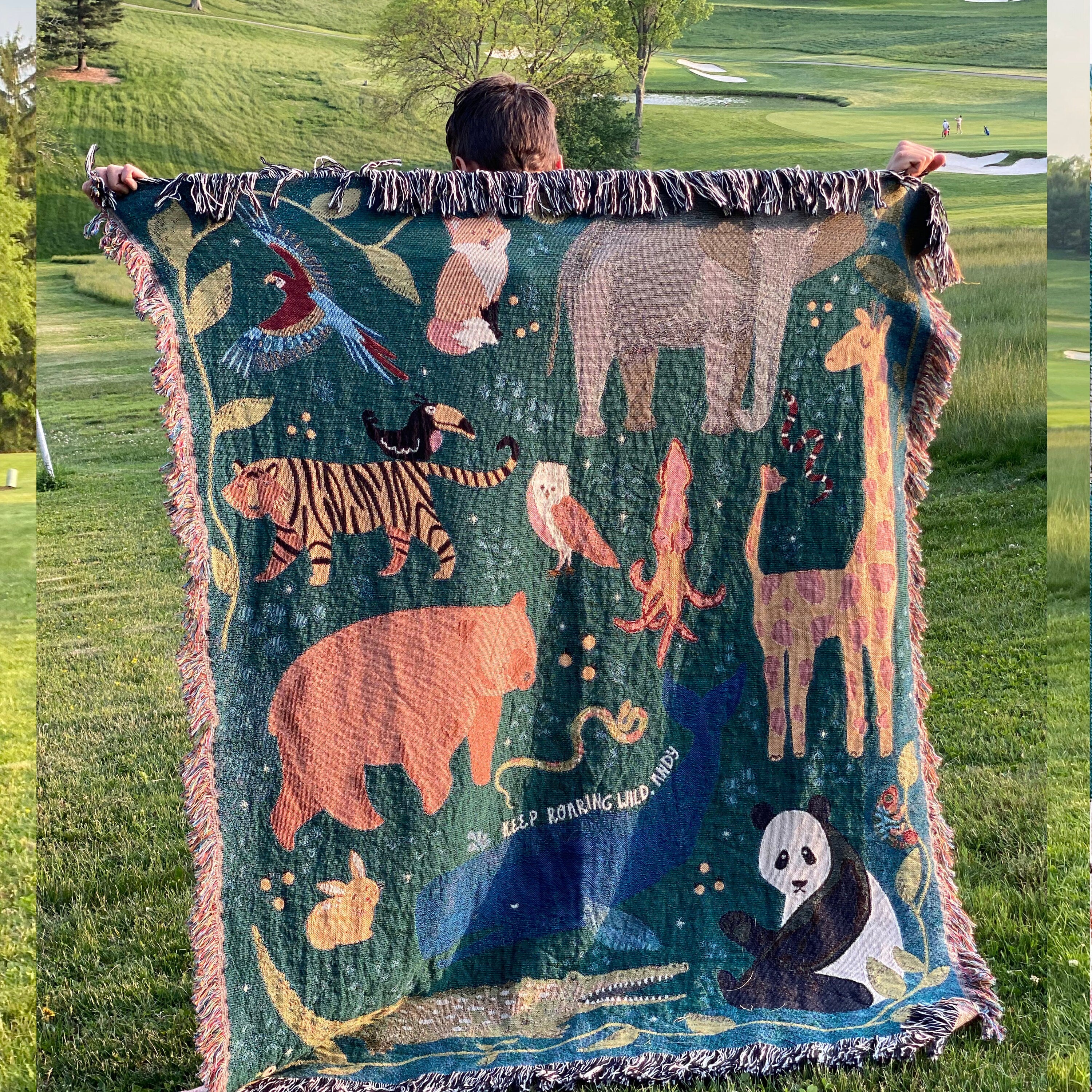 Nature Tapestry, Gender Neutral Nursery, Forrest Tapestry, Picnic Blanket, Tapestry Throw, Personalized Throw Blanket For Animal Lover.