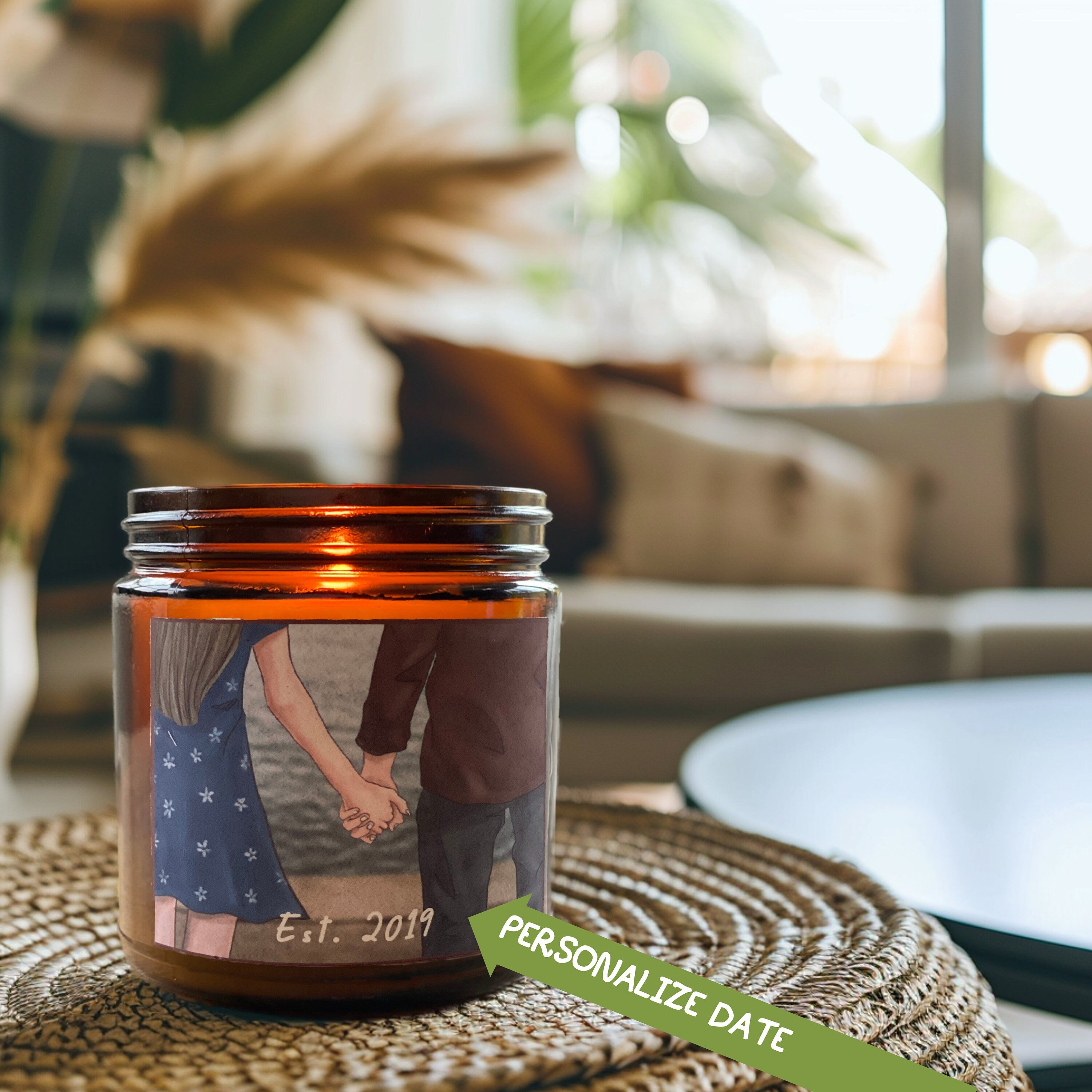 Personalized Candle of Couple Holding Hands, Personalized Anniversary Gift, Natural Soy Wax, Custom Hygge Gift, Reading Nook Decor