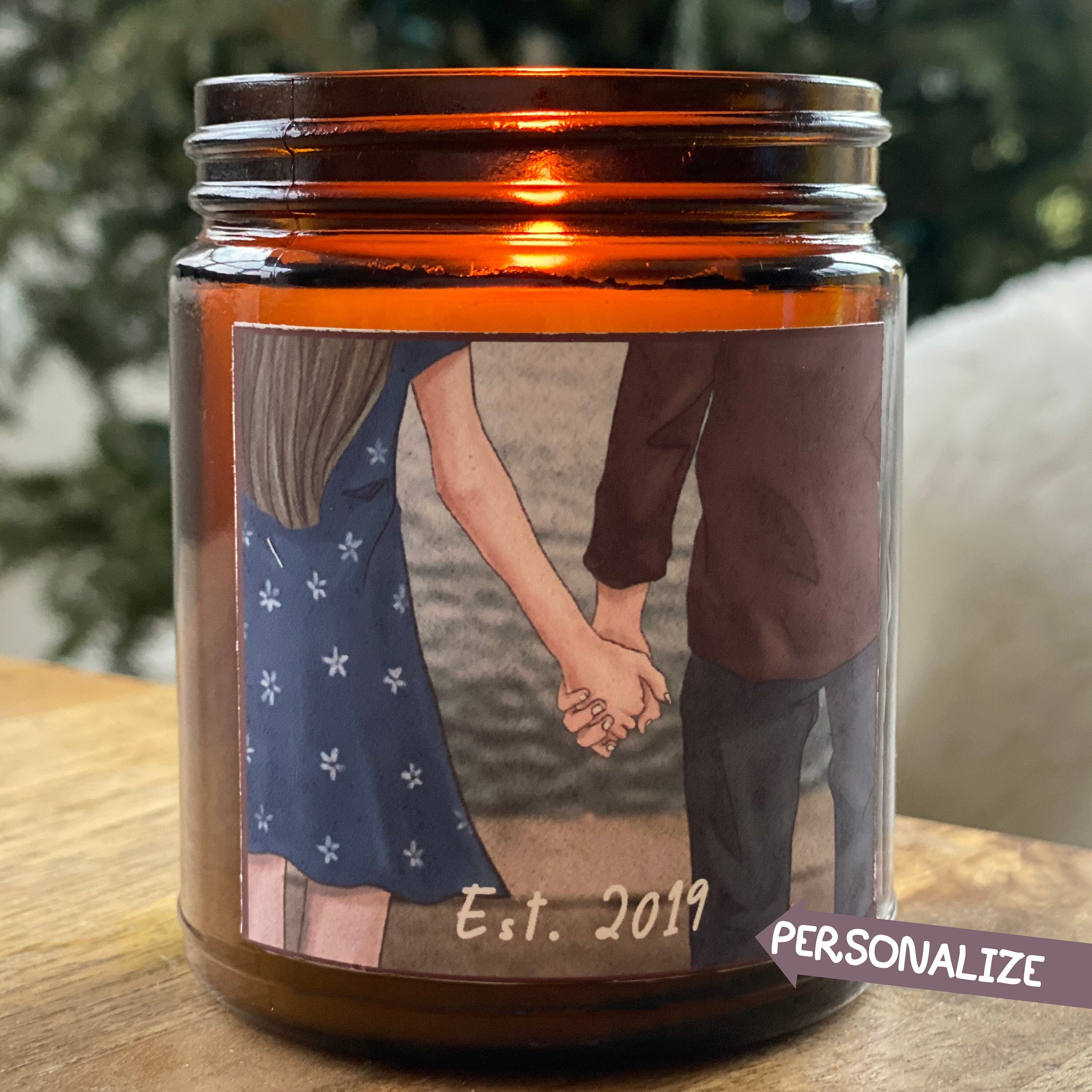 Personalized Candle of Couple Holding Hands, Personalized Anniversary Gift, Natural Soy Wax, Custom Hygge Gift, Reading Nook Decor