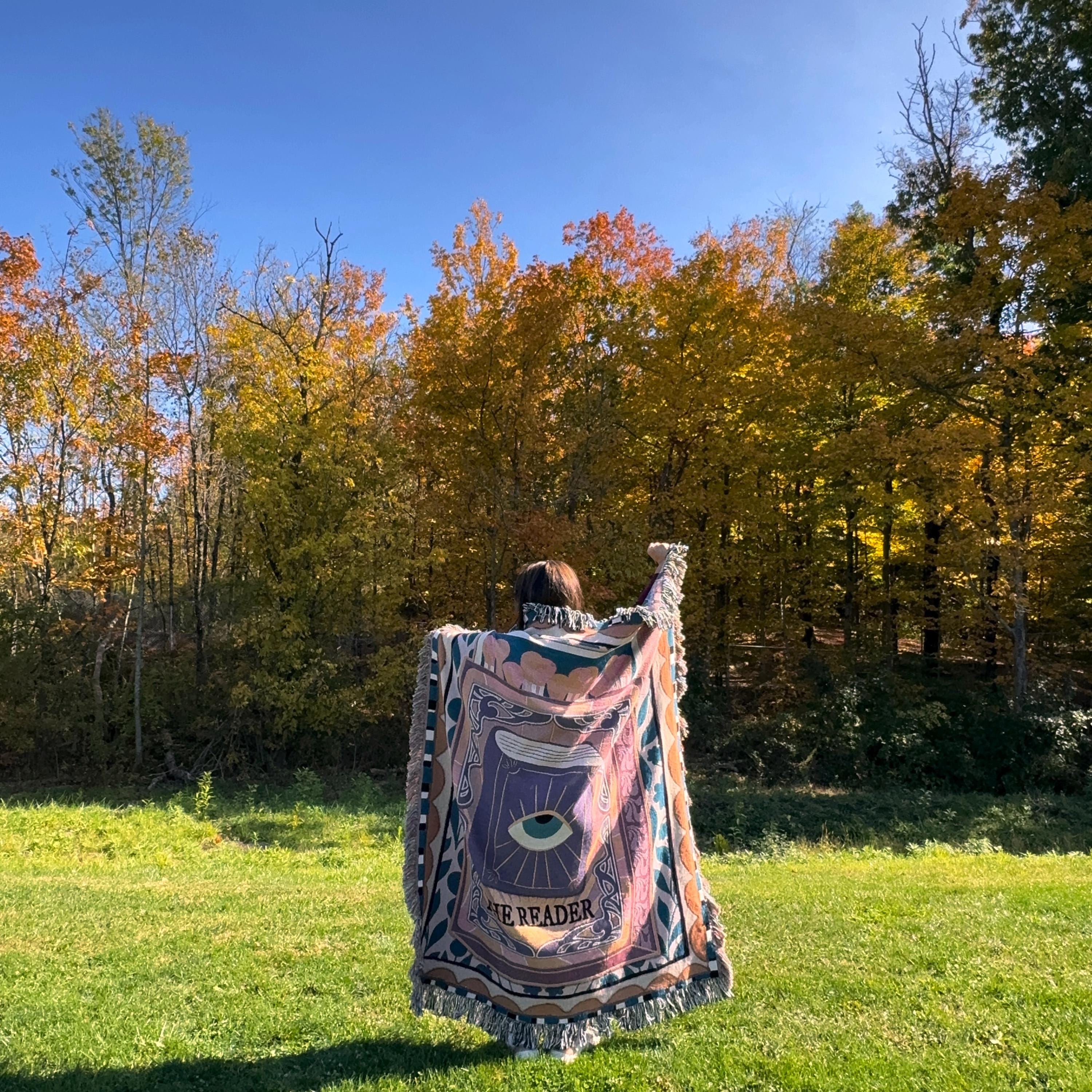 Tarot Card Reader Woven Throw Blanket, Book Nook Tapestry, Custom Tapestry For Readers, Maximalist Decor, Tarot Wall Tapestry, Custom Gift