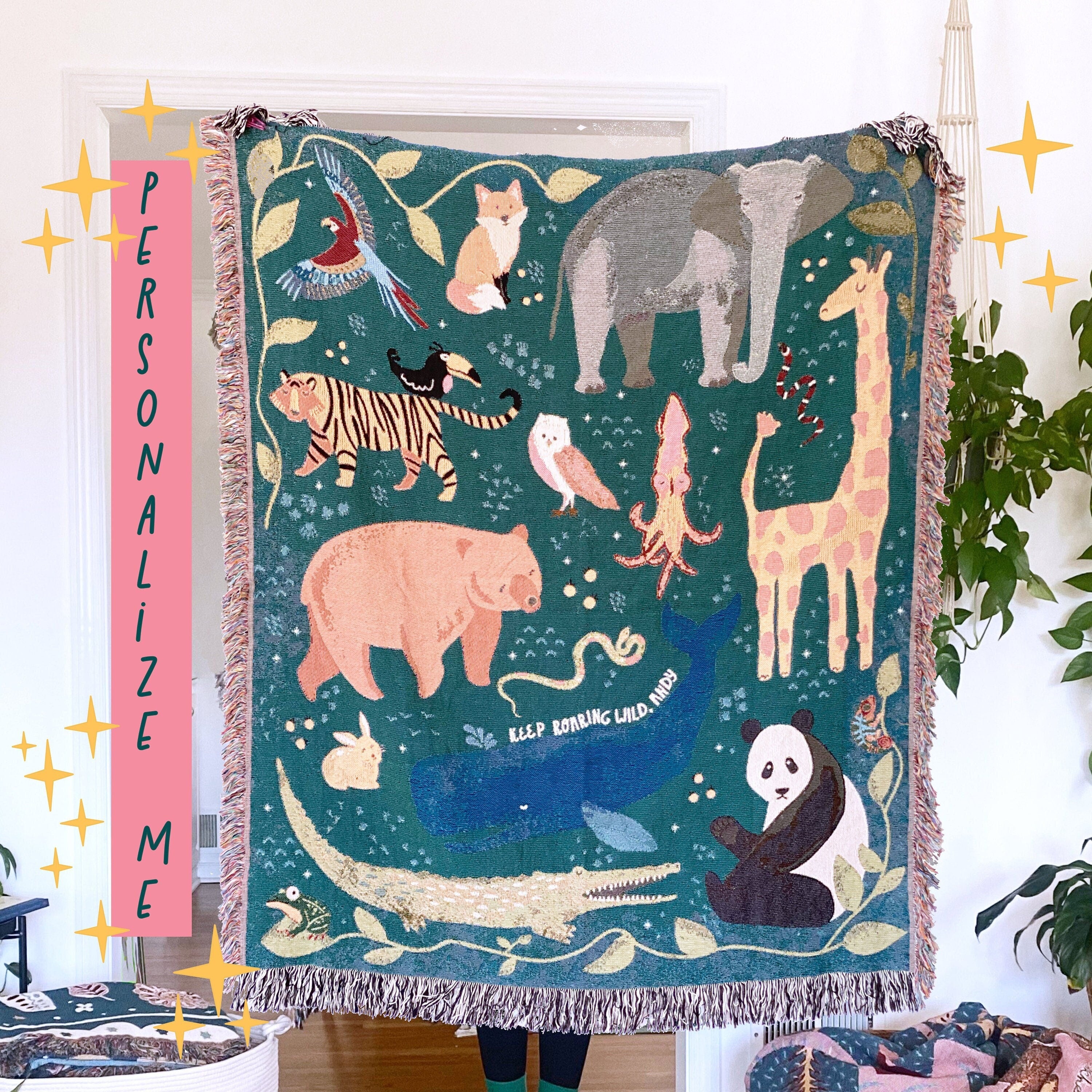 Nature Tapestry, Gender Neutral Nursery, Forrest Tapestry, Picnic Blanket, Tapestry Throw, Personalized Throw Blanket For Animal Lover.