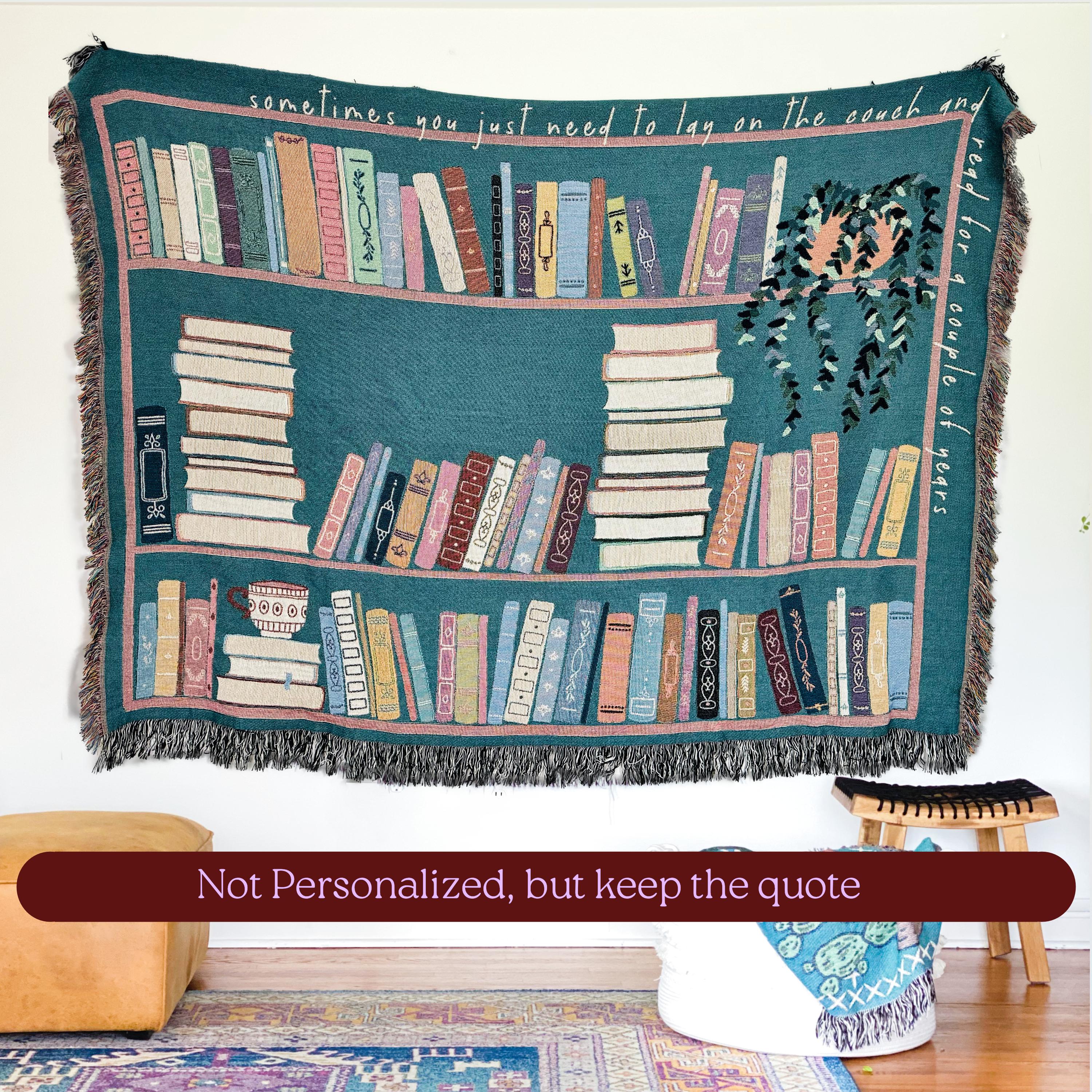 Book Lover Throw Blanket Bookish Woven Tapestry Personalized Gift For Readers Personalized Gift Bookshelf And Plants Decor