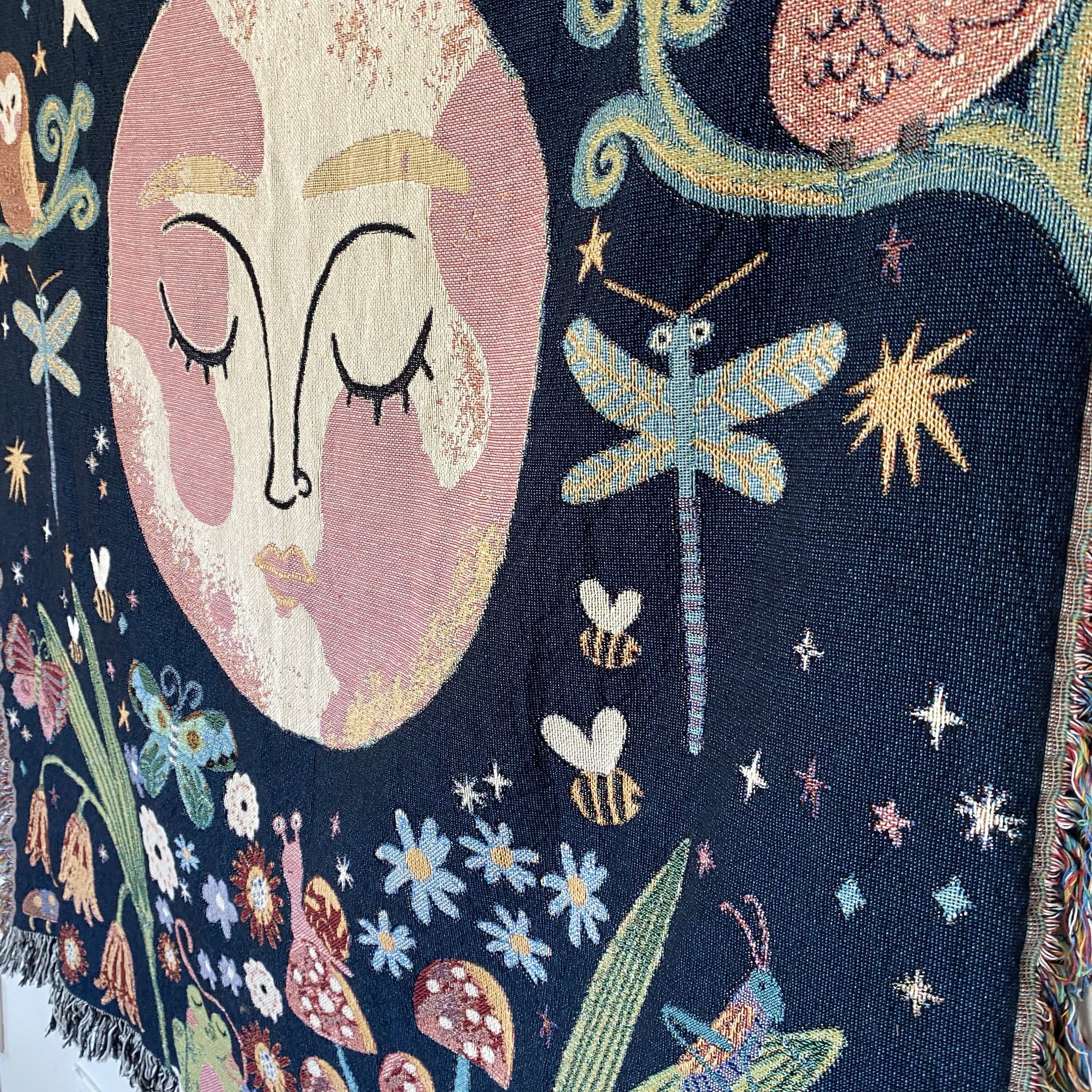 Whimsical Woven Blanket, Magical Forest Woven Tapestry, Decorative Throw, Garden Throw Blanket, Booknook Blanket, Moon Celestial Throw Couch