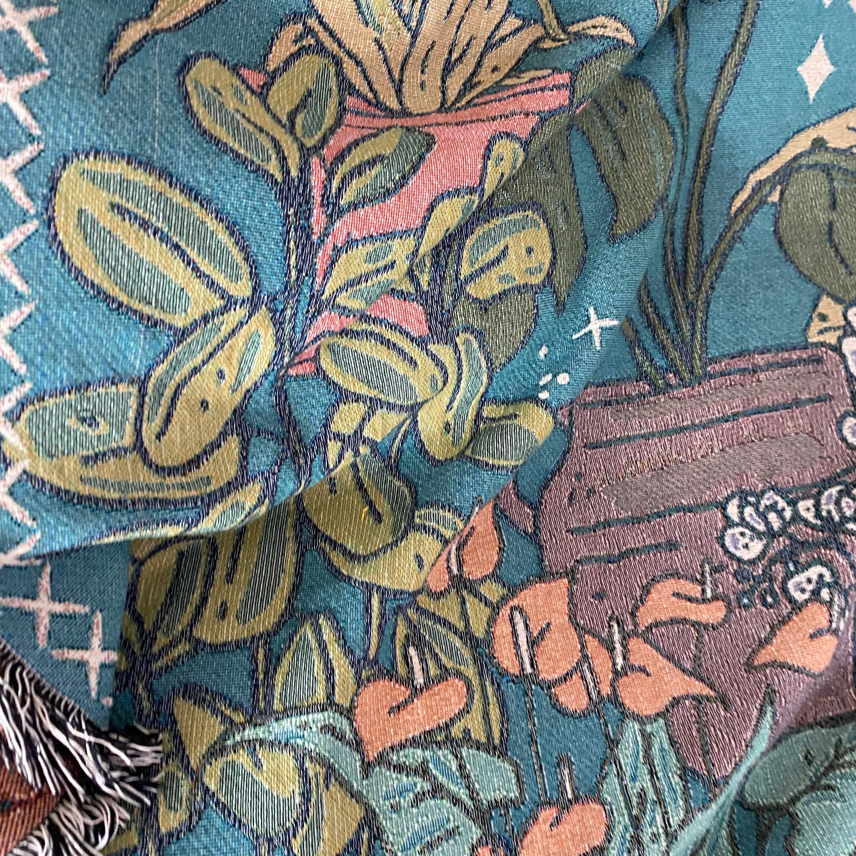 Potted Plants Picnic Blanket, Custom Woven Tapestry, Personalized Gift For Gardener, Grandmas Garden Blanket, Botanical Aesthetic Decor