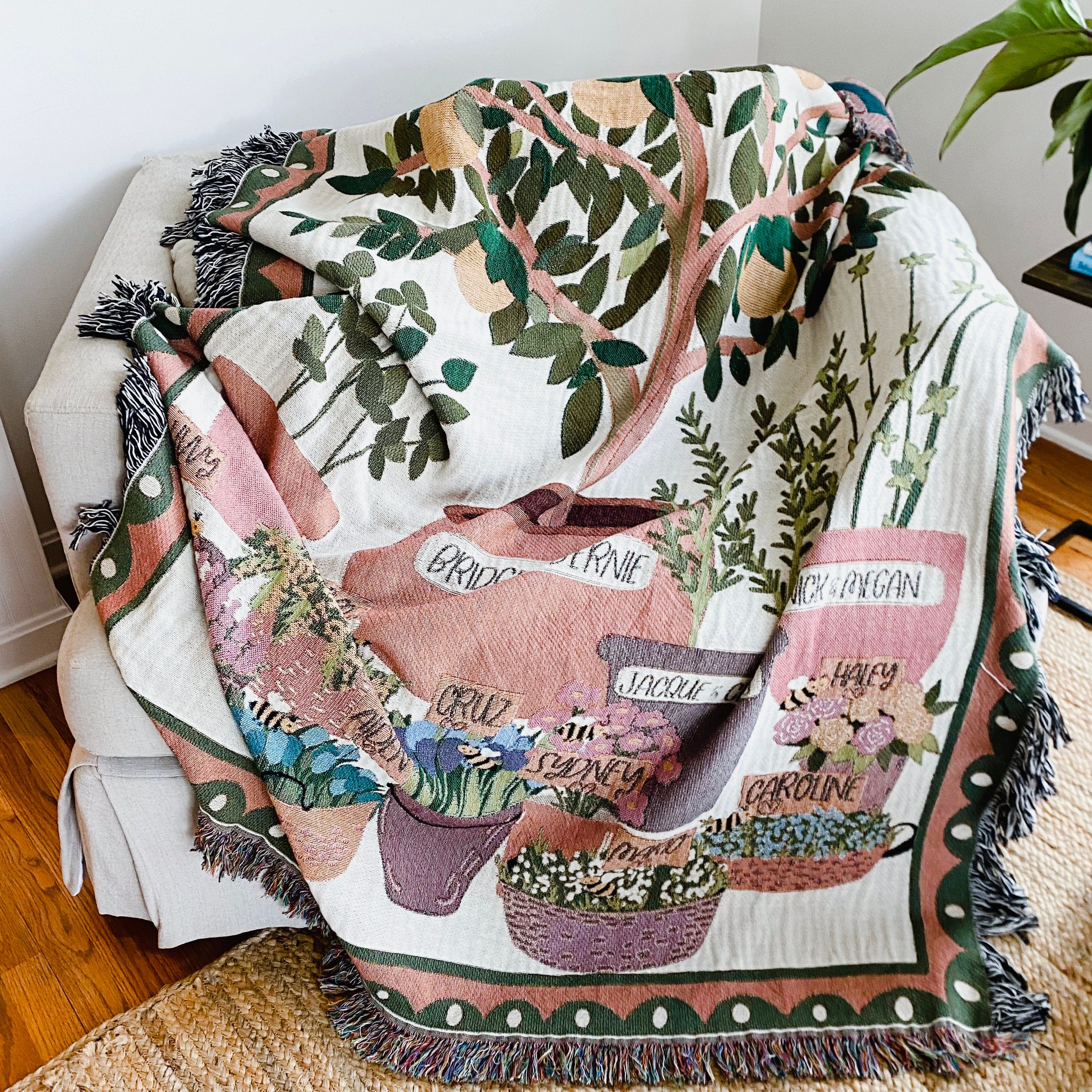Family Tree Custom Tapestry Blanket, Grandmas Garden Woven Blanket, Personalized Mother'S Day Gift, Family Names Gift, Mimi'S Garden