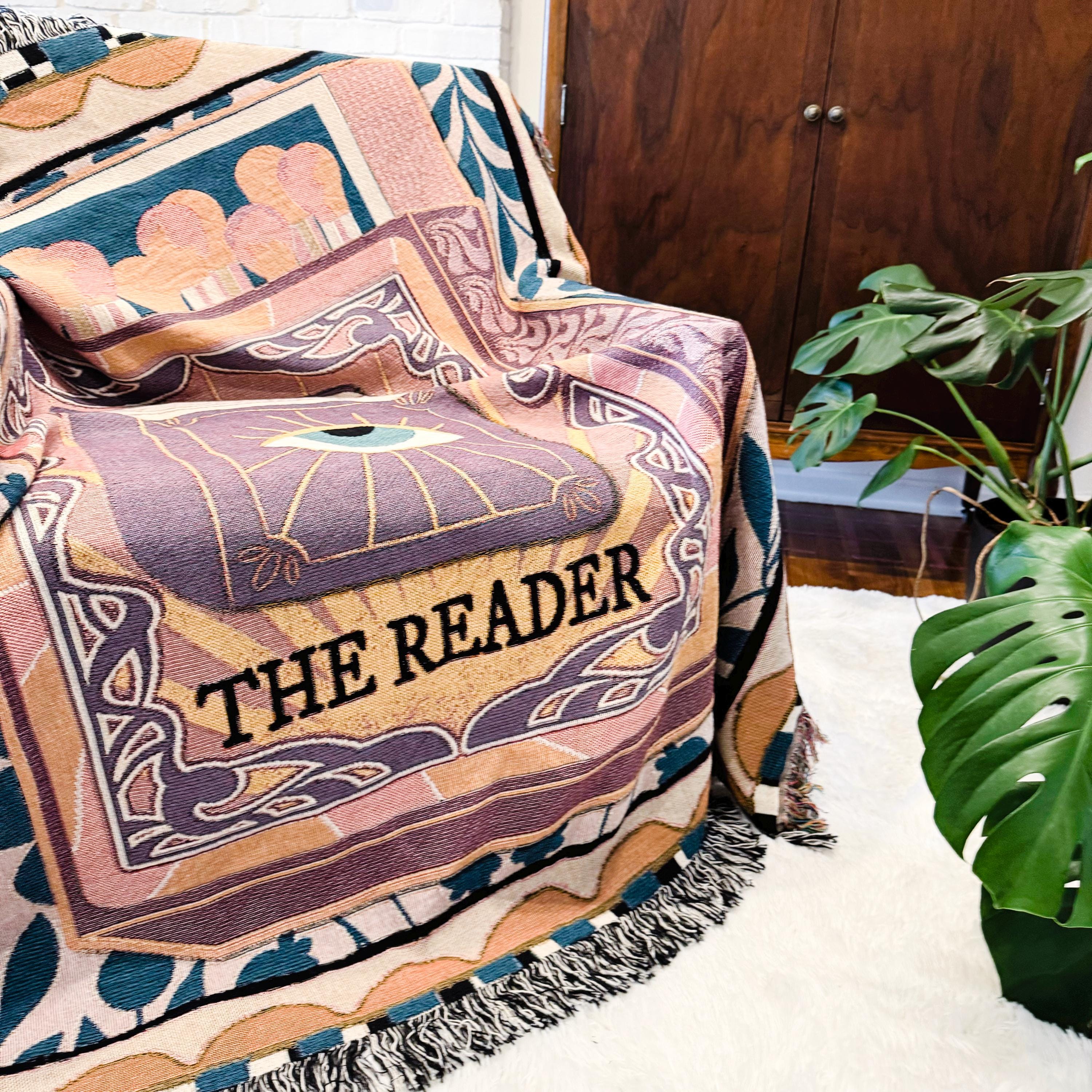Tarot Card Reader Woven Throw Blanket, Book Nook Tapestry, Custom Tapestry For Readers, Maximalist Decor, Tarot Wall Tapestry, Custom Gift