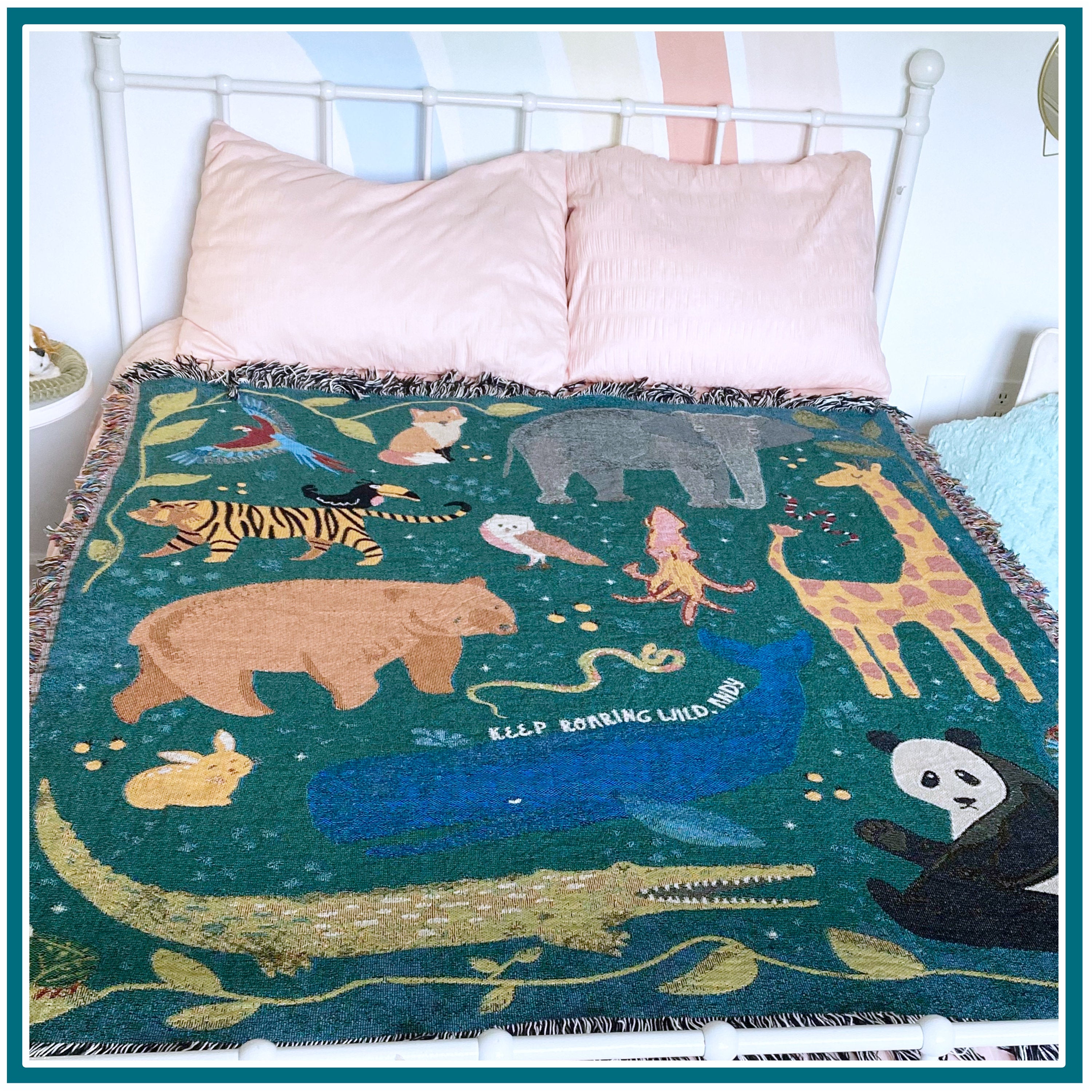 Nature Tapestry, Gender Neutral Nursery, Forrest Tapestry, Picnic Blanket, Tapestry Throw, Personalized Throw Blanket For Animal Lover.