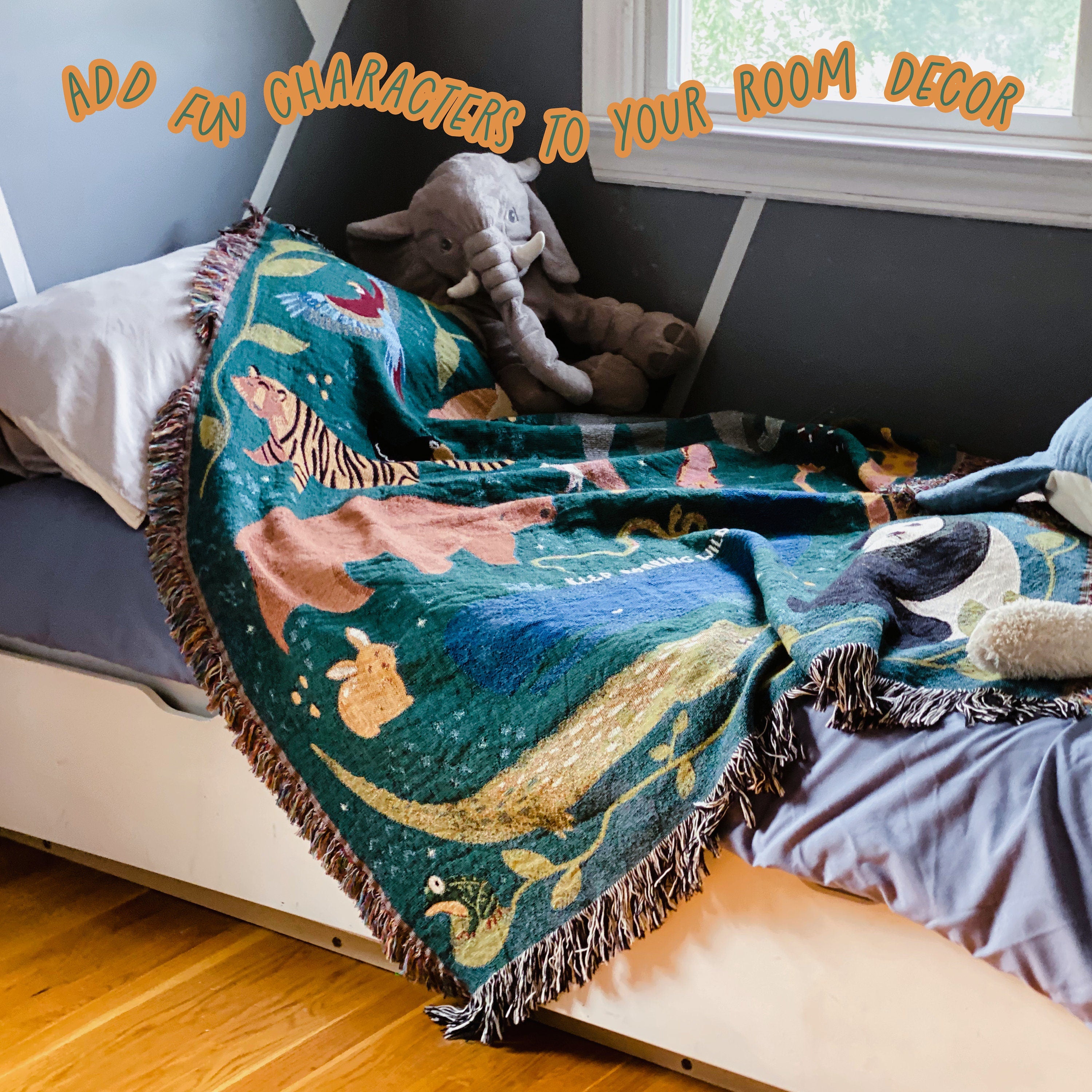 Nature Tapestry, Gender Neutral Nursery, Forrest Tapestry, Picnic Blanket, Tapestry Throw, Personalized Throw Blanket For Animal Lover.