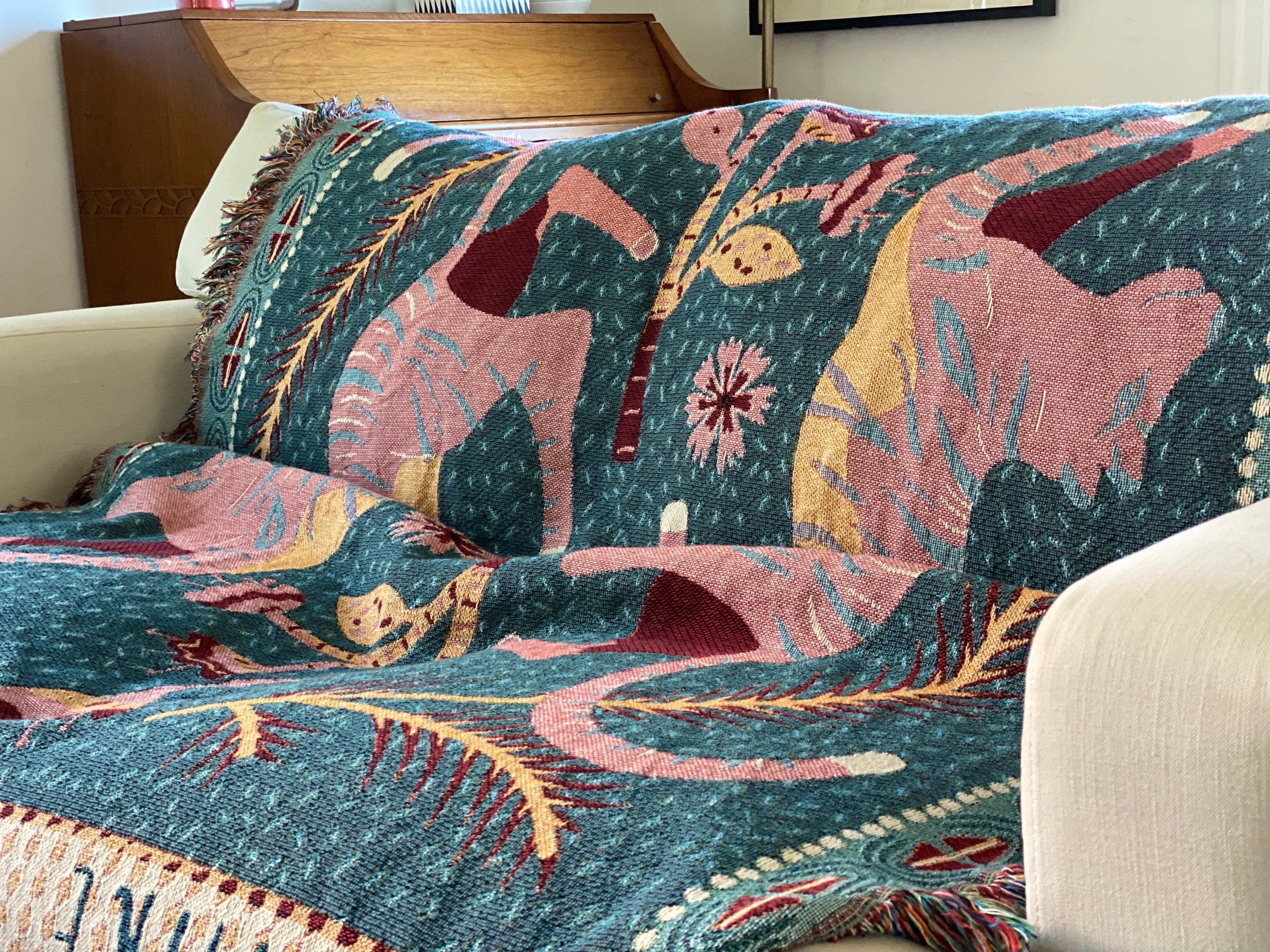 Eclectic Woven Throw Blanket. Maximalist Bedroom - Tapestry Aesthetic. Tiger Boho Throw Blanket. Gift For Her. Girl Power Gift.