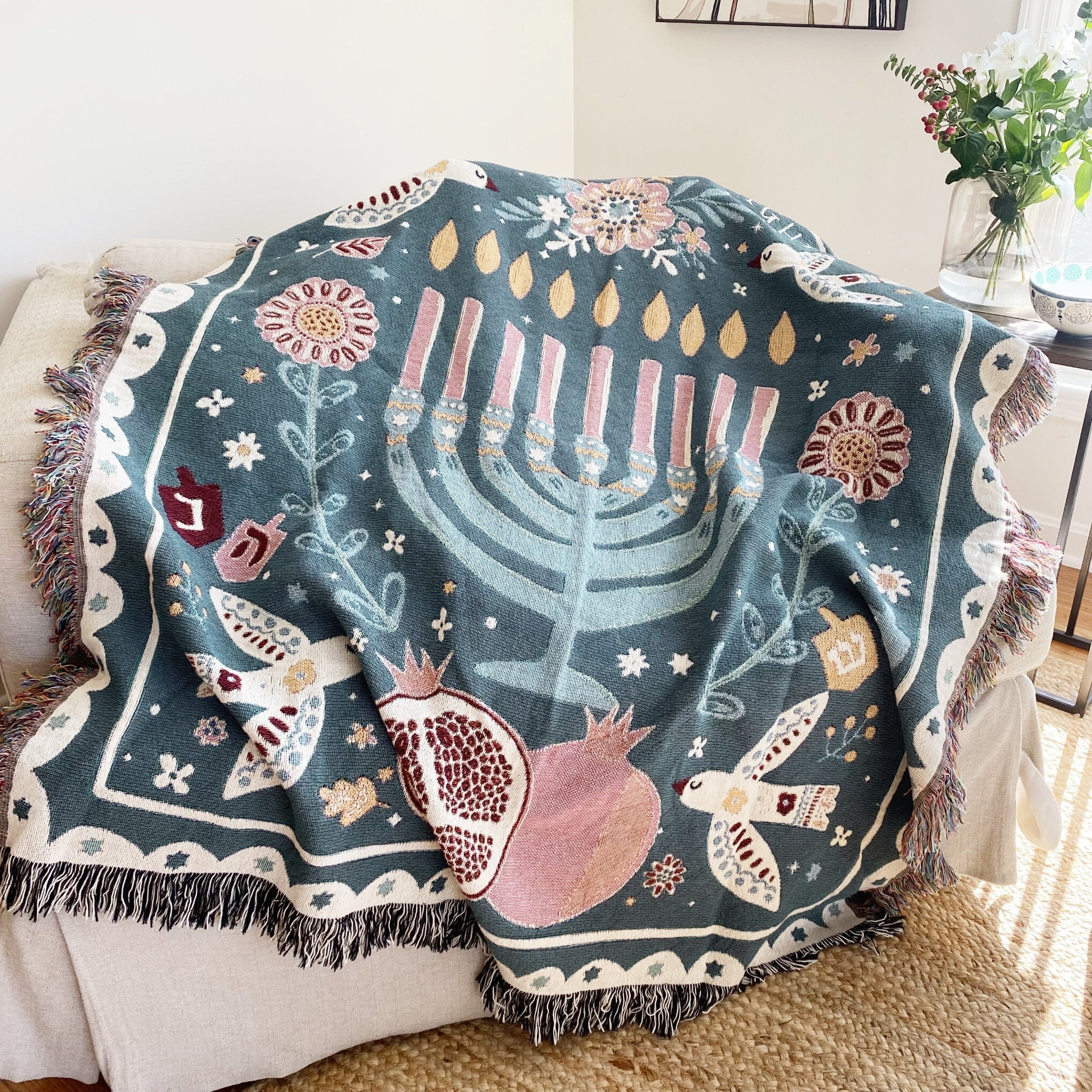 Personalized Hanukkah Gift Jewish Heritage Decor Modern Jewish Art Hanukkah Throw Blanket Jewish Blessing Gift Personalized Jewish Gift