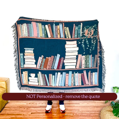 Book Lover Throw Blanket Bookish Woven Tapestry Personalized Gift For Readers Personalized Gift Bookshelf And Plants Decor