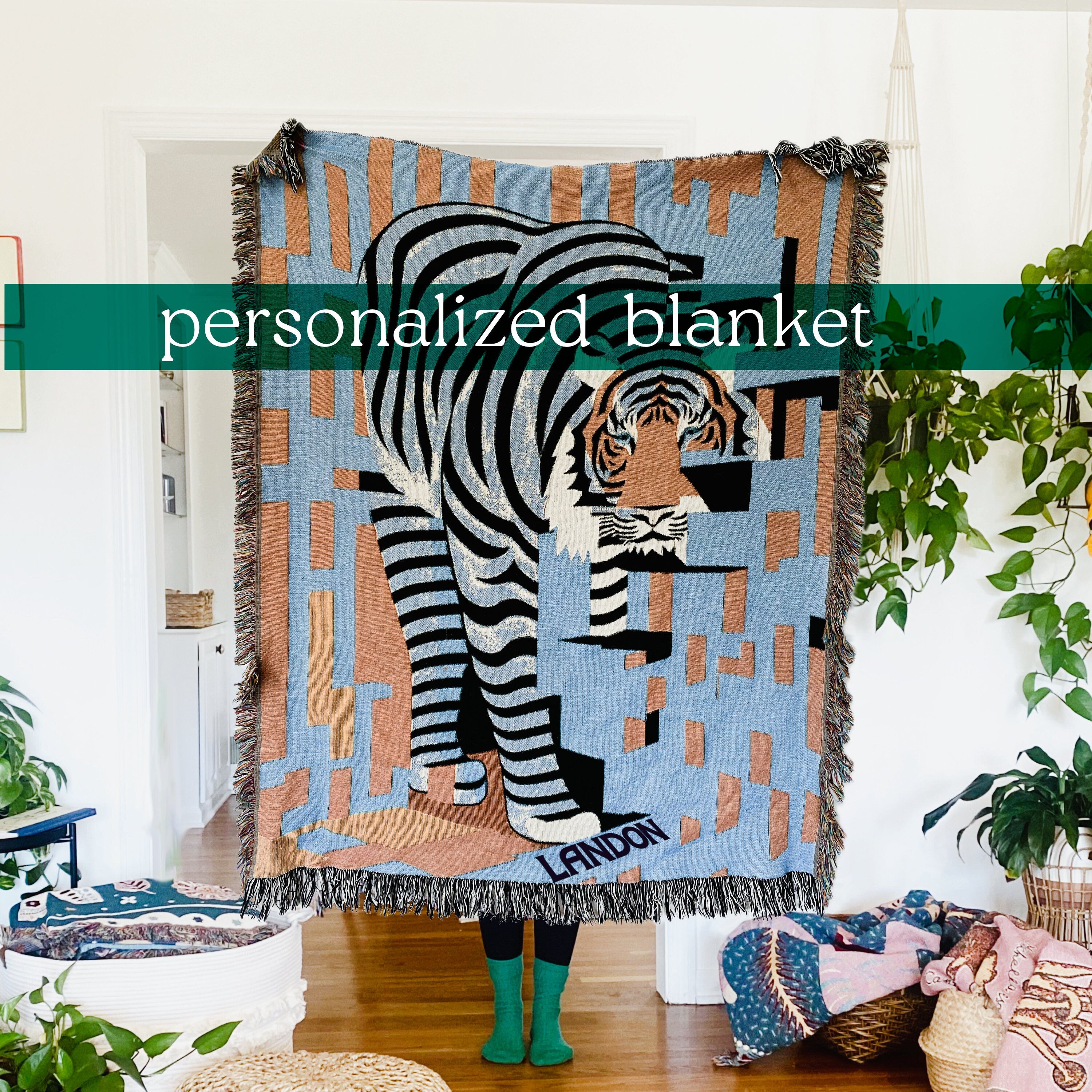 Custom Tapestry Wall Hanging, Personalized Graduation Gift, Tiger Dopamine Decor, Dorm Room Wall Tapestry, Tiger Picnic Blanket