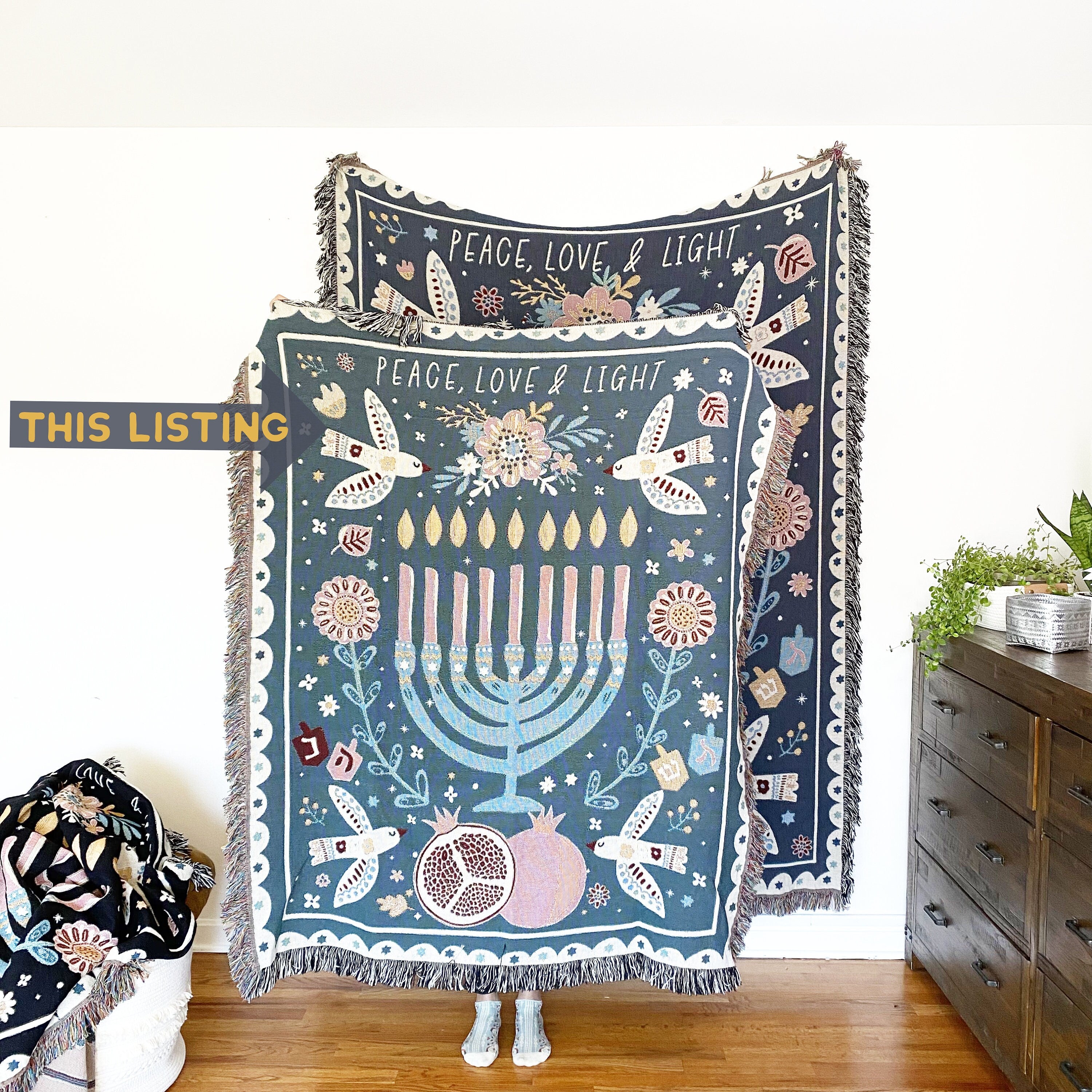 Personalized Hanukkah Gift Jewish Heritage Decor Modern Jewish Art Hanukkah Throw Blanket Jewish Blessing Gift Personalized Jewish Gift