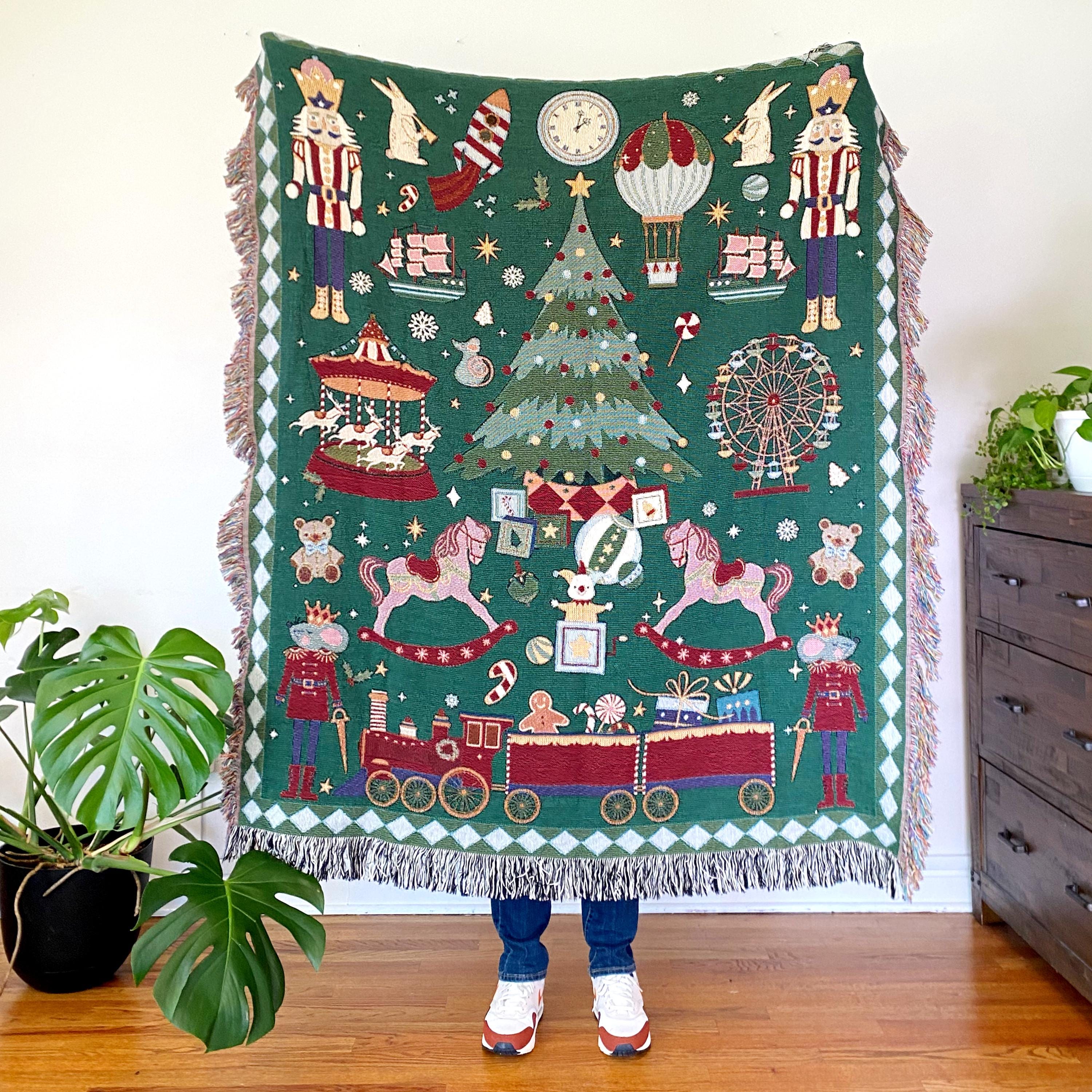 Christmas Woven Blanket Personalized Gift  Christmas Tree Decorations Vintage Toys Tapestry Holiday Home Decor