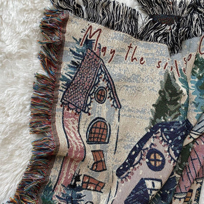 Personalized Family Holiday Decor. Winter Village Woven Throw Blanket. Personalized Christmas Gift. Christmas Tree Decor.
