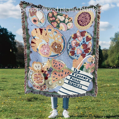 Personalized Picnic Blanket, Woven Beach Blanket, Lavender Aesthetic Decor, Granola Girl Aesthetic Tapestry, Mushroom Blanket, Family Gift