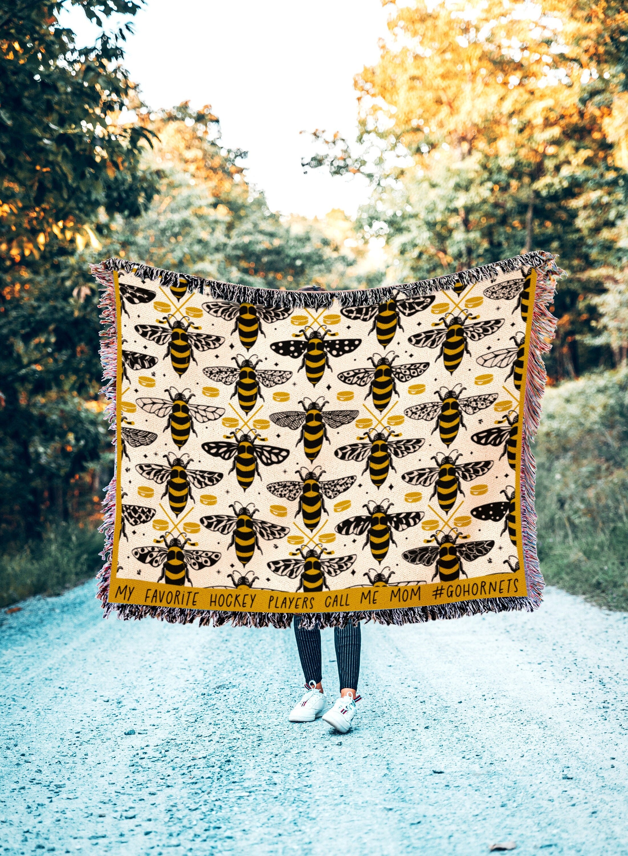 Woven Throw Blanket, Bees Hornets Tapestry. Hockey Personalized Gift. Eclectic Home Decor. Boho Home.