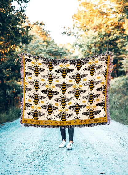 Woven Throw Blanket, Bees Hornets Tapestry. Hockey Personalized Gift. Eclectic Home Decor. Boho Home.
