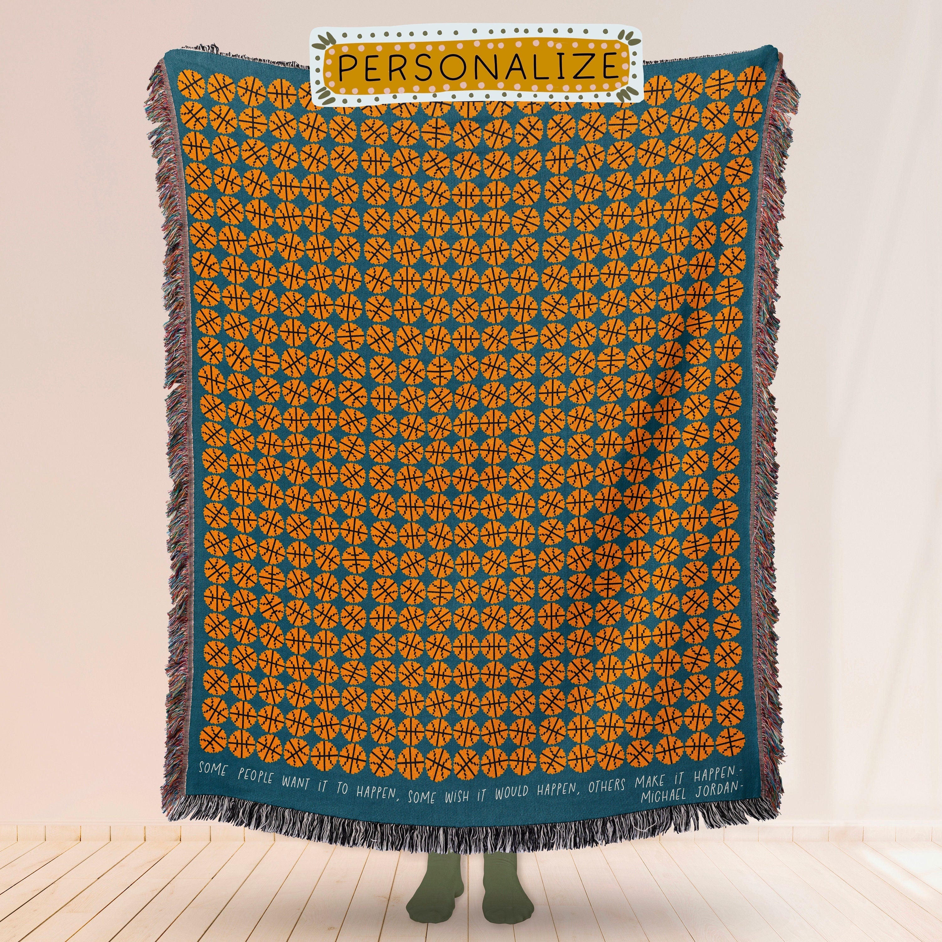 Personalized Basketball Woven Blanket, Custom Basketball Gift,  Personalized Basketball Coach Gift, Sports Beach Blanket