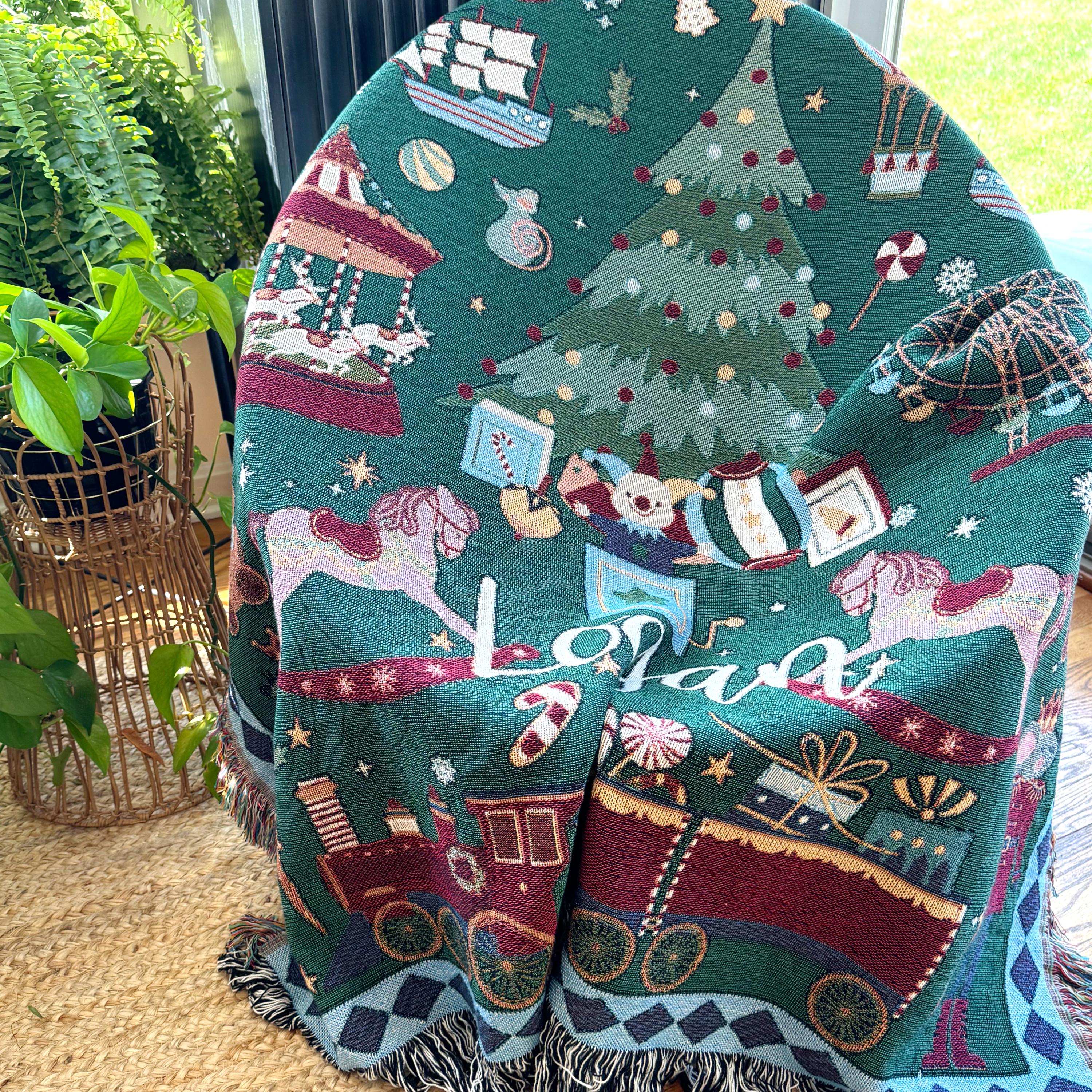 Christmas Woven Blanket Personalized Gift  Christmas Tree Decorations Vintage Toys Tapestry Holiday Home Decor