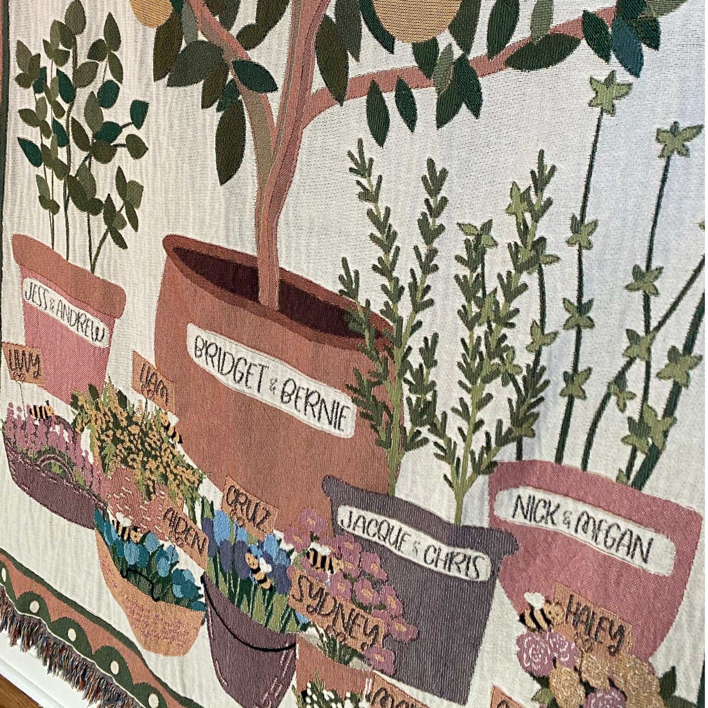 Family Tree Custom Tapestry Blanket, Grandmas Garden Woven Blanket, Personalized Mother'S Day Gift, Family Names Gift, Mimi'S Garden