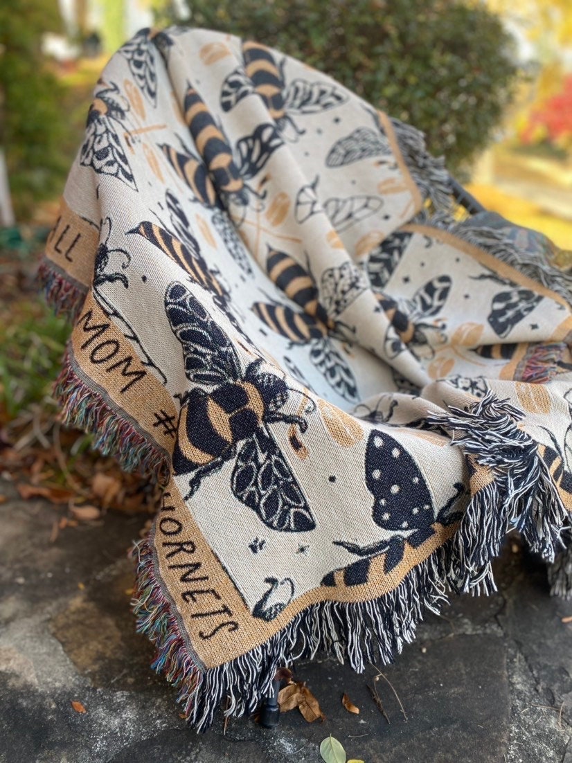 Woven Throw Blanket, Bees Hornets Tapestry. Hockey Personalized Gift. Eclectic Home Decor. Boho Home.