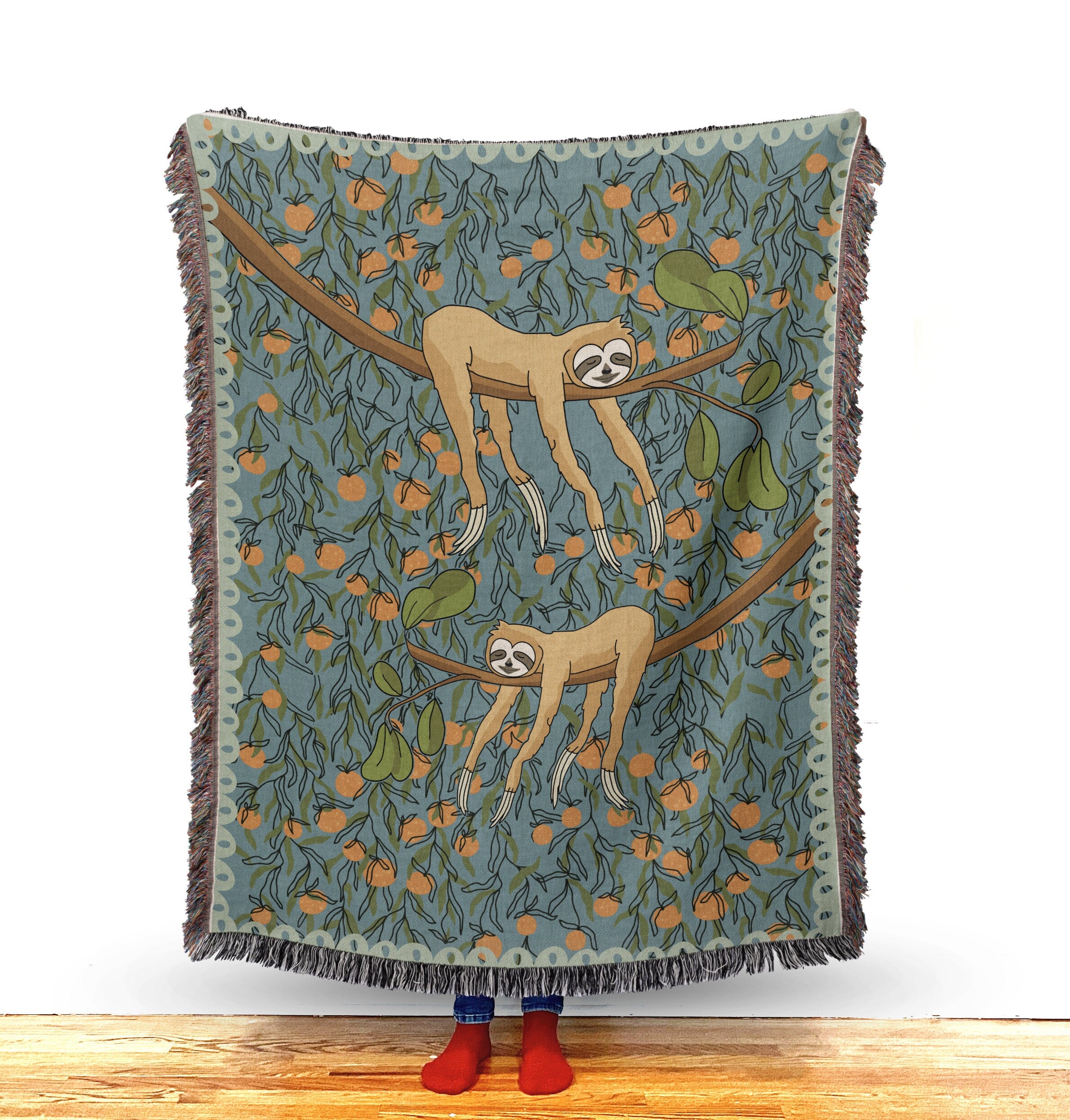 Funny Tapestry Aesthetic Eclectic Woven Throw Blanket Hygge Gift Sloth Boho Throw Blanket Wedding Gift For Couple Unique