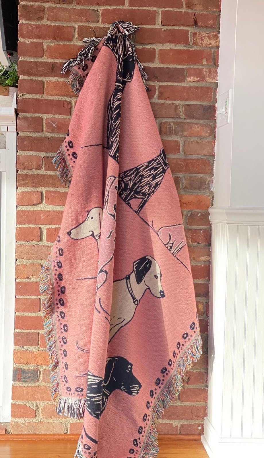 Pink Dog Throw Blanket: Woven Cotton Throw, Cute Gift For Dog Or Pet Lovers, Puppy Decor
