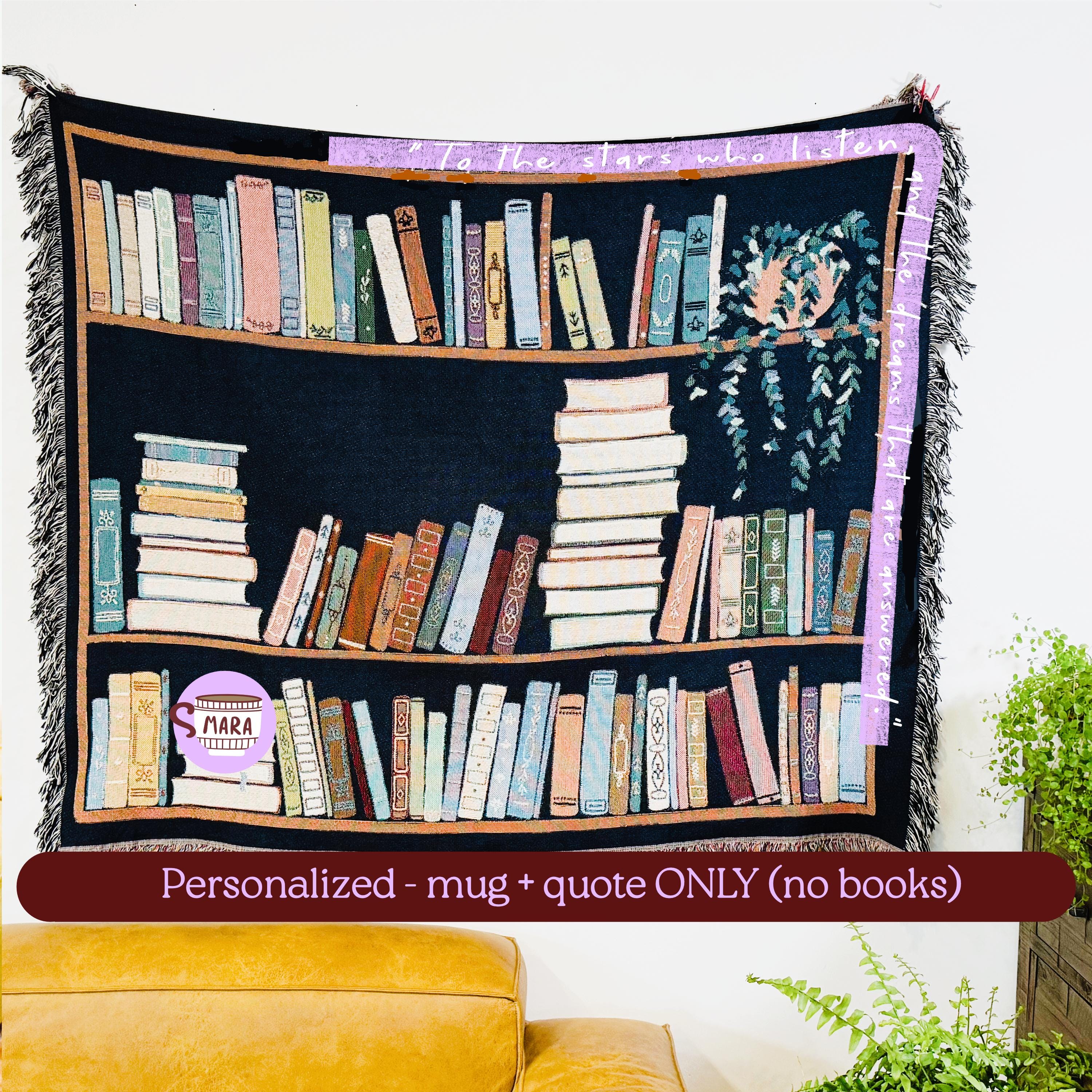 Book Lover Throw Blanket Bookish Woven Tapestry Personalized Gift For Readers Personalized Gift Bookshelf And Plants Decor