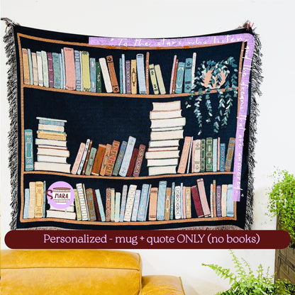 Book Lover Throw Blanket Bookish Woven Tapestry Personalized Gift For Readers Personalized Gift Bookshelf And Plants Decor