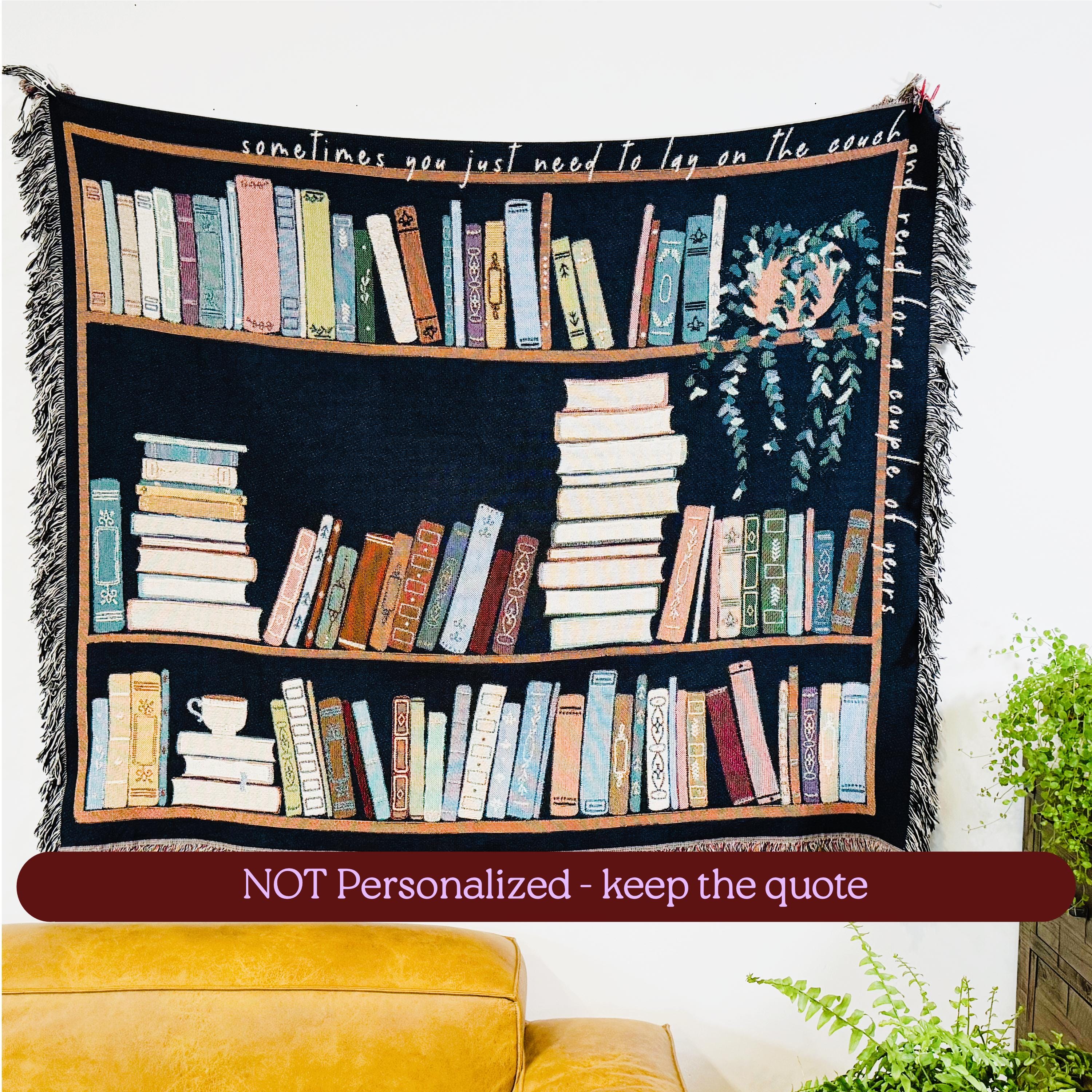 Book Lover Throw Blanket Bookish Woven Tapestry Personalized Gift For Readers Personalized Gift Bookshelf And Plants Decor