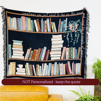 Book Lover Throw Blanket Bookish Woven Tapestry Personalized Gift For Readers Personalized Gift Bookshelf And Plants Decor