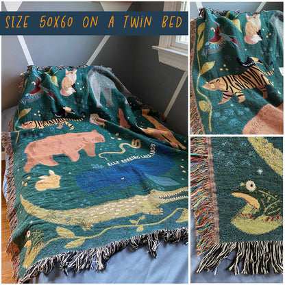 Nature Tapestry, Gender Neutral Nursery, Forrest Tapestry, Picnic Blanket, Tapestry Throw, Personalized Throw Blanket For Animal Lover.