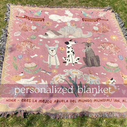 Personalized Blanket For Pet Lovers: Cats And Dogs Woven Throw Tapestry, Dog And Cat Mom, Light Weighted Blanket, Dog Lover Gift
