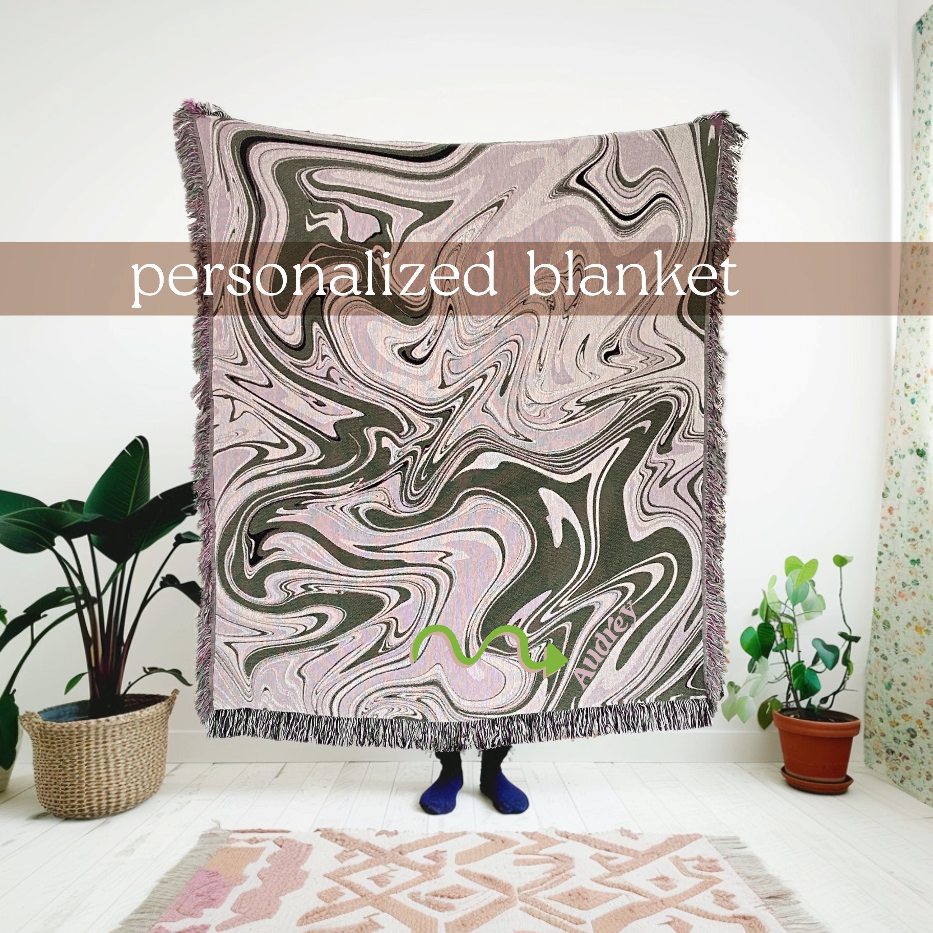 Personalized Picnic Blanket, Book Nook Decor, Custom Name Woven Blanket, Maximalist Room Decor Aesthetic, College Dorm Tapestry
