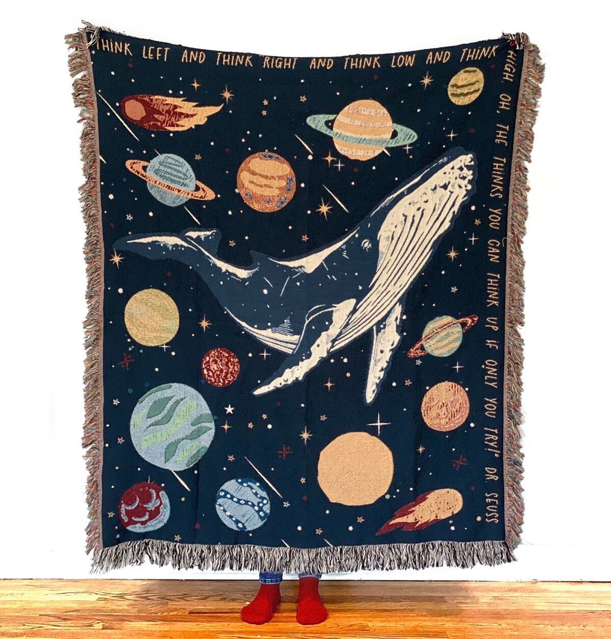 Personalized Throw Blanket Celestial Whale Tapestry Aesthetic Decor Boys Girls Room Custom Birthday Gift