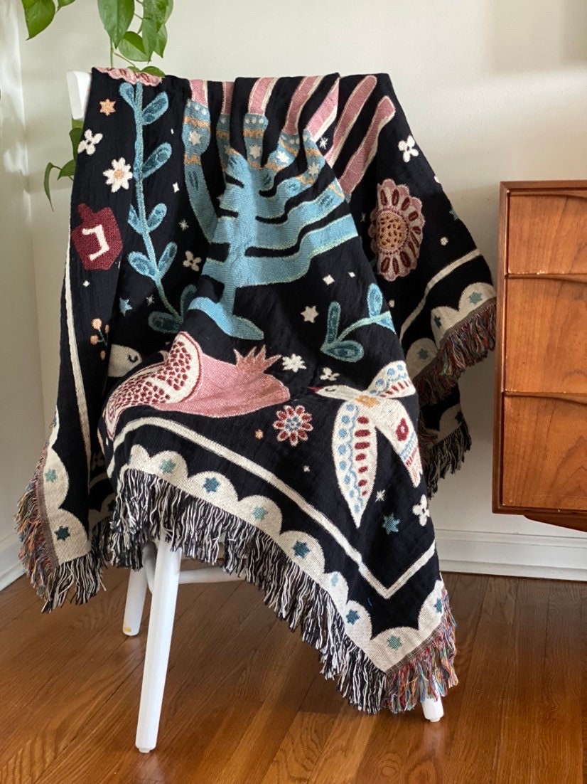 Bat Mitzvah Gift Jewish Home Blessing Gift Modern Jewish Art Throw Blanket Jewish Eclectic Home Decor Personalized Jewish Heritage Gift