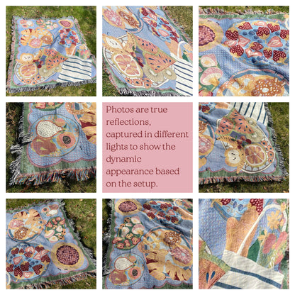 Personalized Picnic Blanket, Woven Beach Blanket, Lavender Aesthetic Decor, Granola Girl Aesthetic Tapestry, Mushroom Blanket, Family Gift