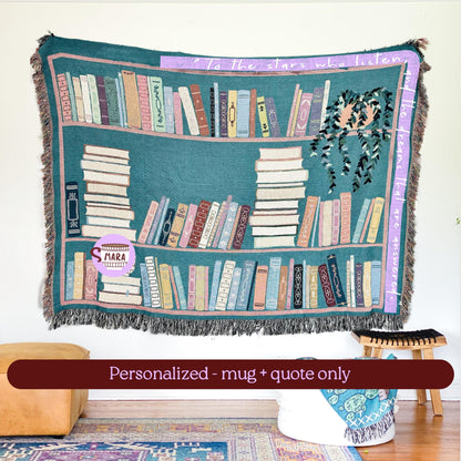 Book Lover Throw Blanket Bookish Woven Tapestry Personalized Gift For Readers Personalized Gift Bookshelf And Plants Decor