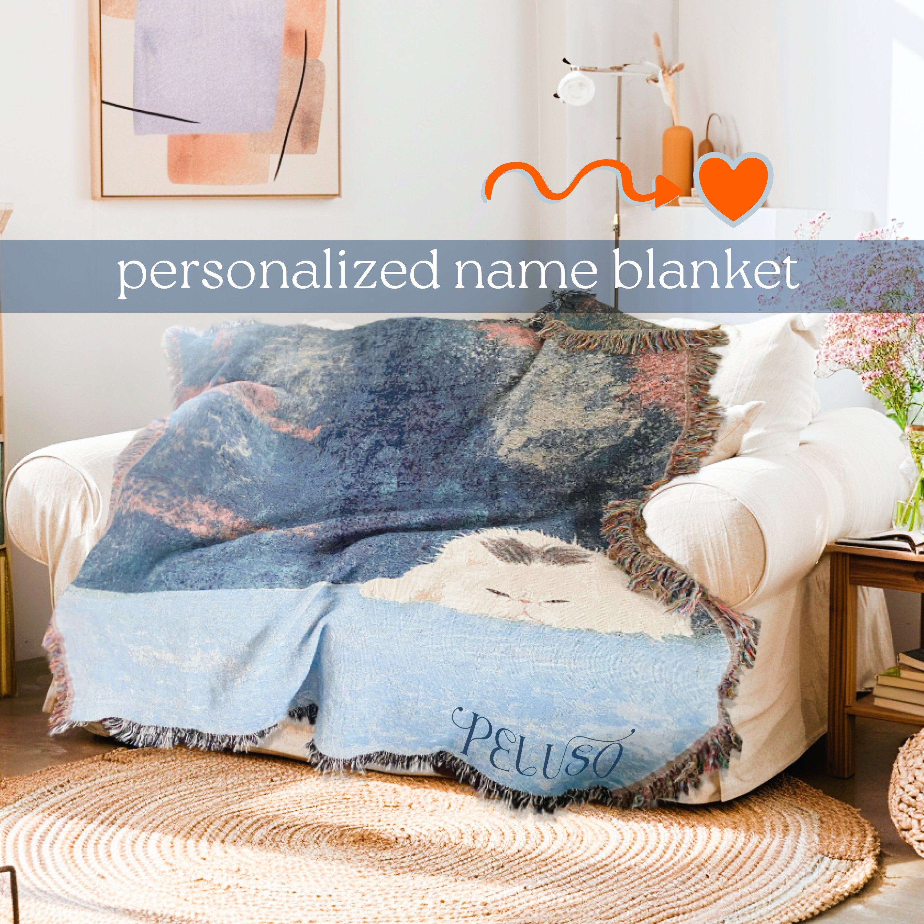 Custom Pet Name Blanket Book Nook Decor Custom Reading Nook Woven Tapestry Pet Memorial Gift, Personalized Cat Toys Booknook Cotton Blanket