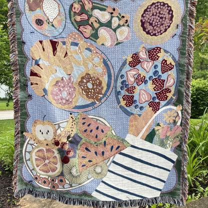 Custom Picnic Blanket, Personalized Woven Beach Blanket, Summer Gift, Granola Girl Aesthetic Tapestry, Family Gift For Summer