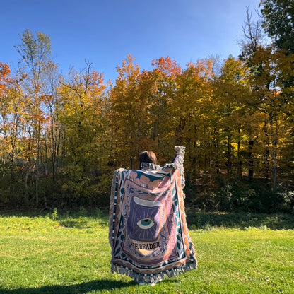 Tarot Card Reader Woven Throw Blanket, Book Nook Tapestry, Custom Tapestry For Readers, Maximalist Decor, Tarot Wall Tapestry, Custom Gift