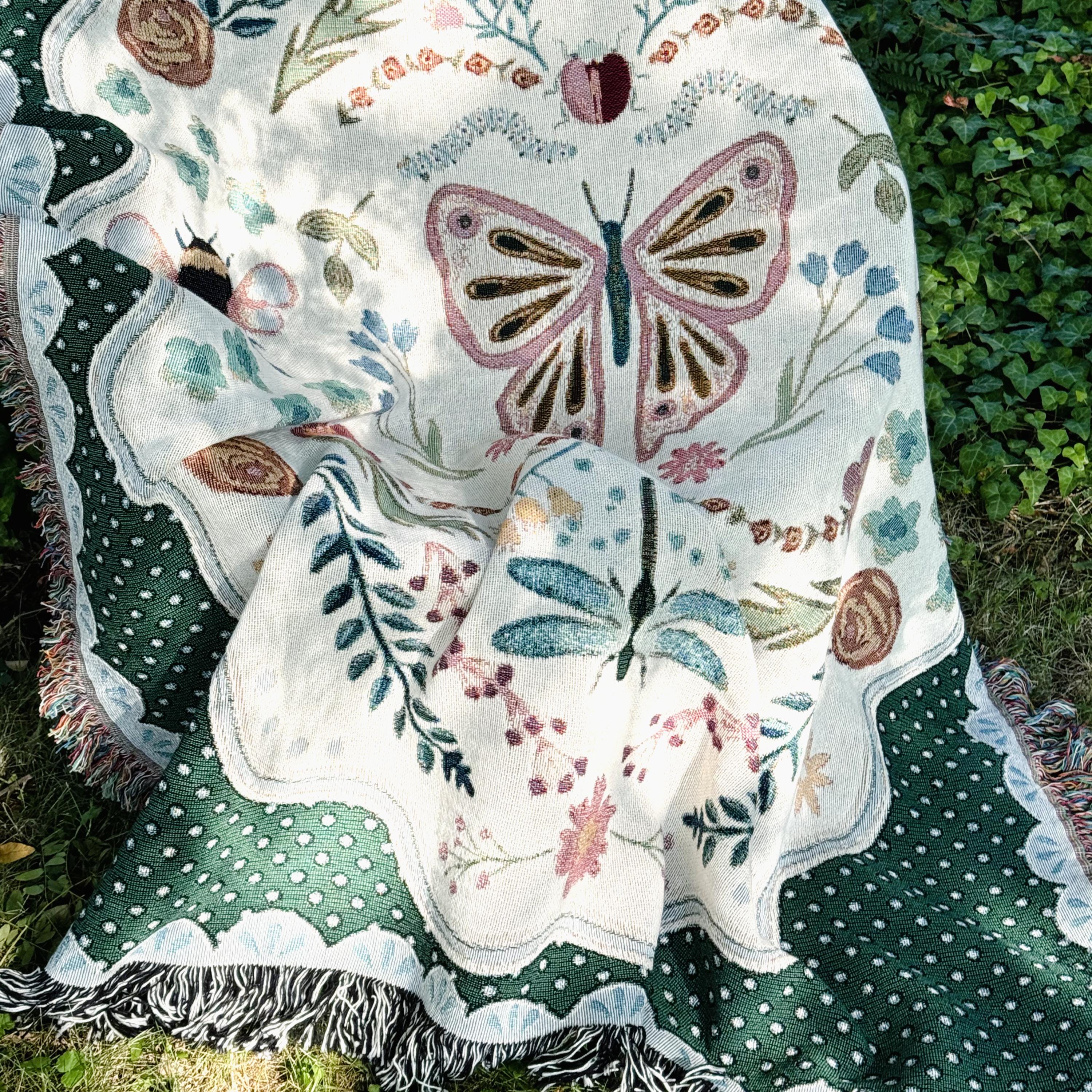 Coquette Woven Cotton Blanket: Cottagecore Aesthetic Wall Hanging Tapestry, College Apartment Aesthetic, Maximalist Decor Whimsical Room