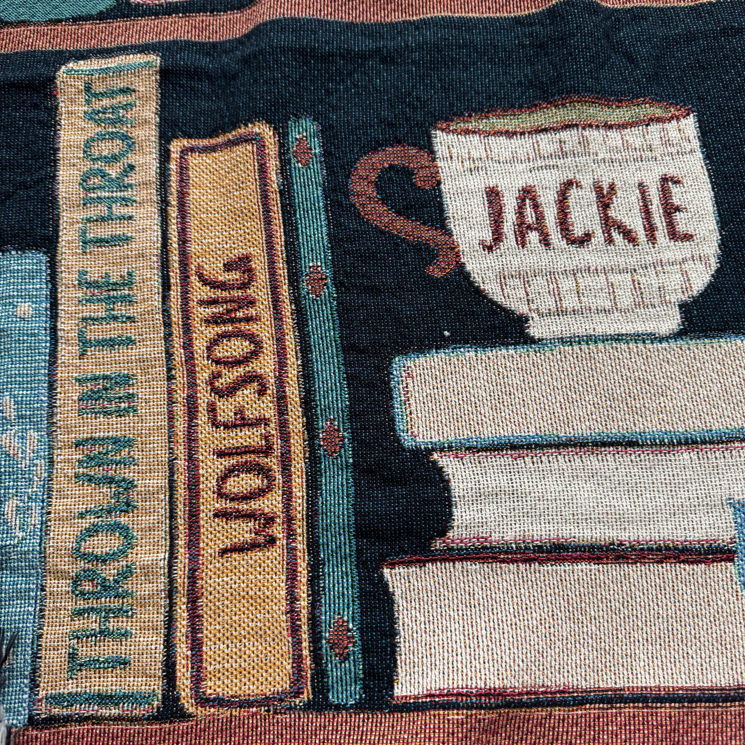 Book Lover Throw Blanket Bookish Woven Tapestry Personalized Gift For Readers Personalized Gift Bookshelf And Plants Decor