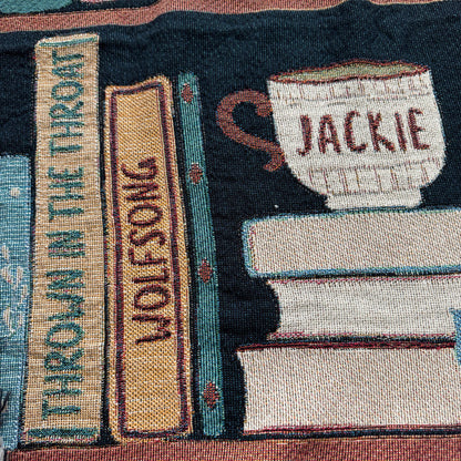 Book Lover Throw Blanket Bookish Woven Tapestry Personalized Gift For Readers Personalized Gift Bookshelf And Plants Decor