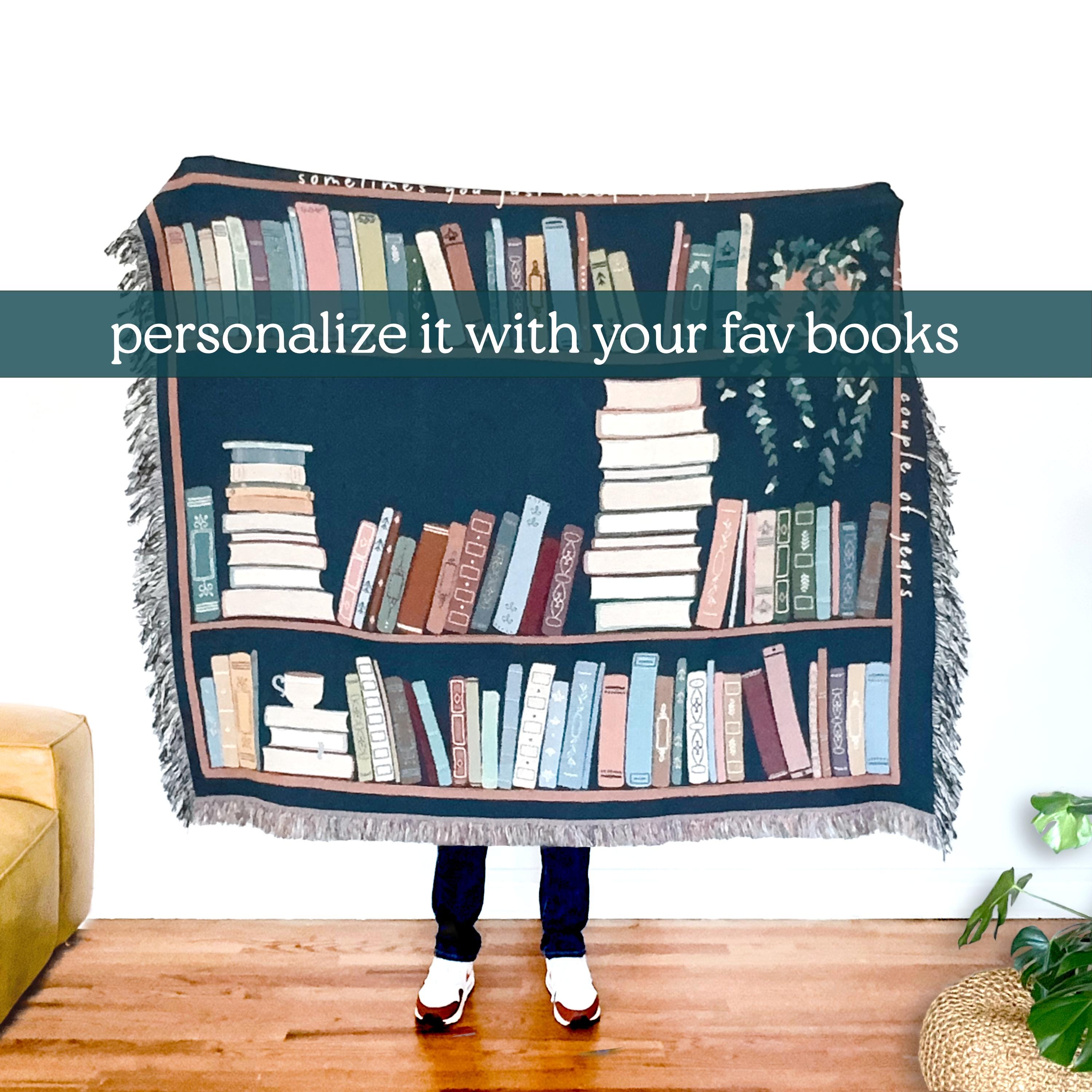 Book Lover Throw Blanket Bookish Woven Tapestry Personalized Gift For Readers Personalized Gift Bookshelf And Plants Decor