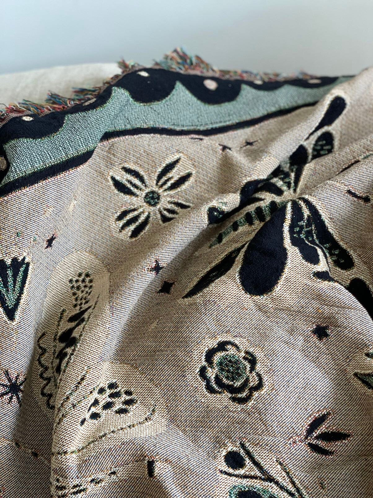 Woven Throw Blanket, Moths Tapestry, Butterfly Decor. Pink And Green Personalized Gift. Eclectic Home Decor. Boho Home