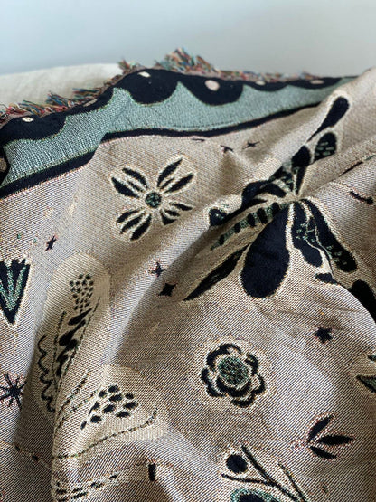 Woven Throw Blanket, Moths Tapestry, Butterfly Decor. Pink And Green Personalized Gift. Eclectic Home Decor. Boho Home