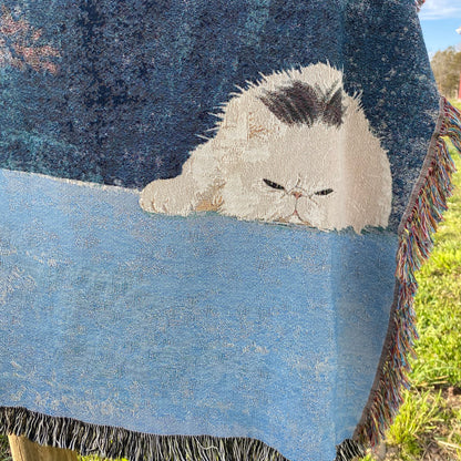 Custom Name Cat Blanket, Book Nook Decor, Custom Reading Nook Woven Tapestry, Pet Memorial Gift, Personalized Cat Toys