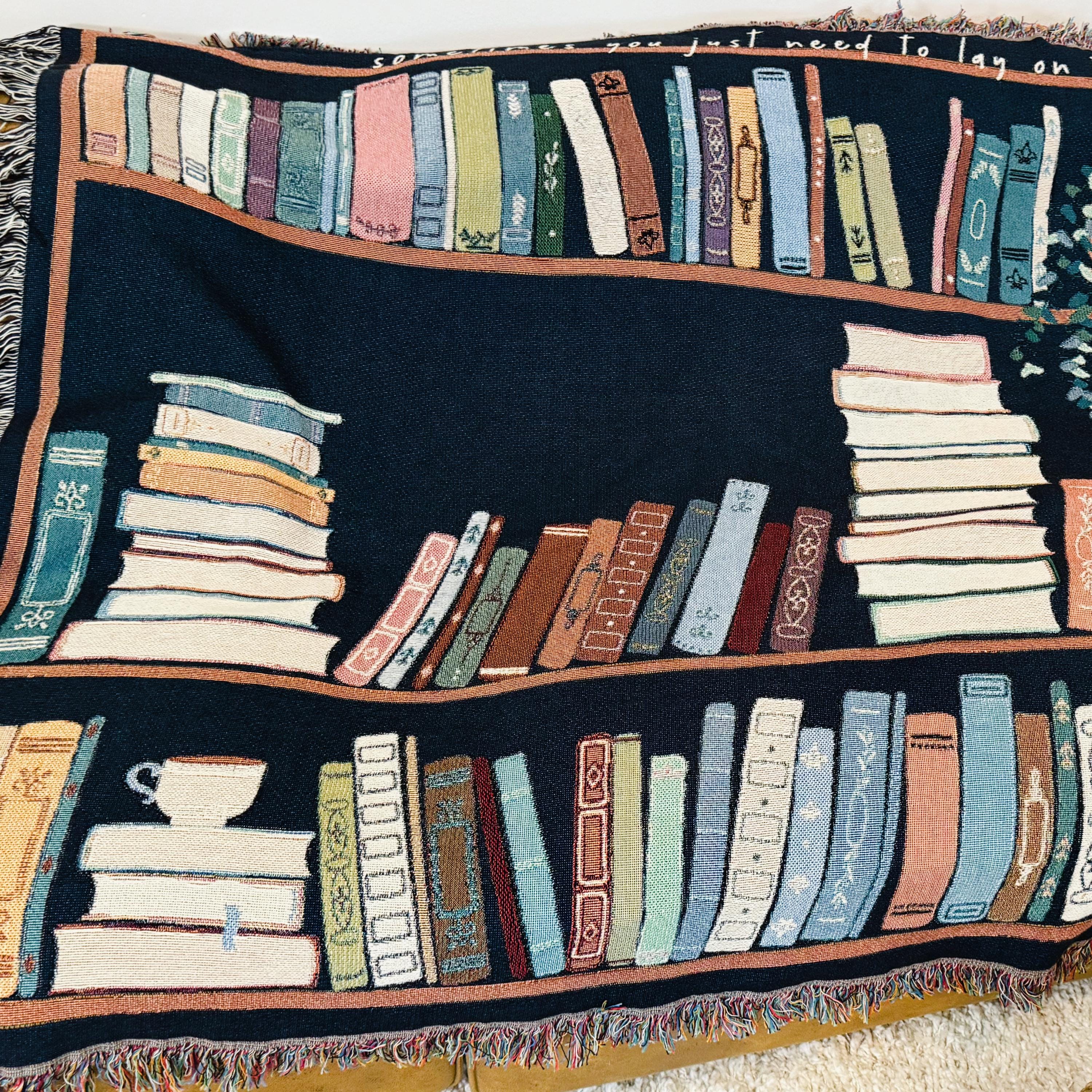 Book Lover Throw Blanket Bookish Woven Tapestry Personalized Gift For Readers Personalized Gift Bookshelf And Plants Decor